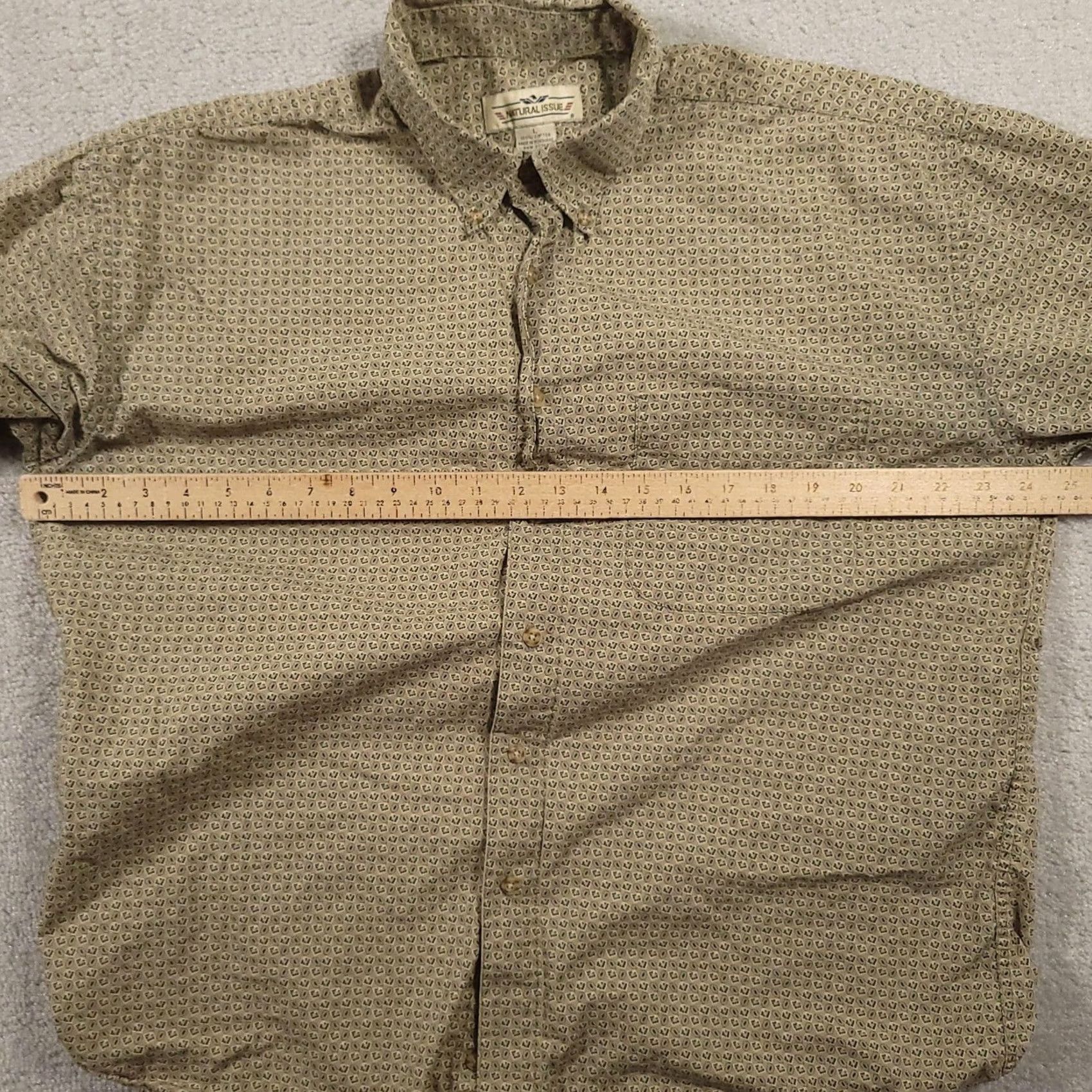 Vintage Natural Issue Shirt Mens L Green Geometric Button-Down Short Sleeve Cotton Size US L / EU 52-54 / 3 - 4 Thumbnail