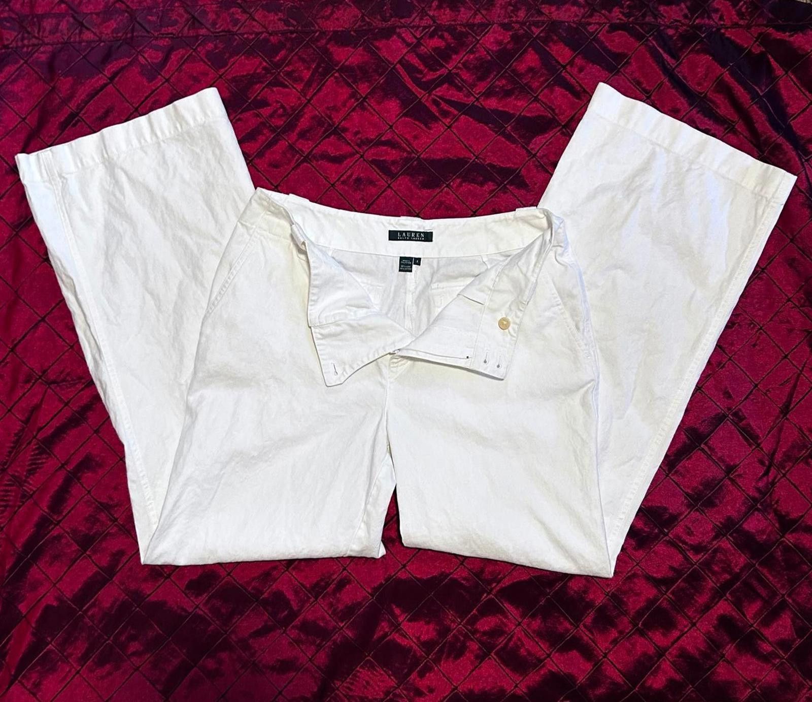Lauren Ralph Lauren LRL Wide Leg Pants Jeans Linen Cotton White Size 8 Size 30" / US 8 / IT 44 - 1 Thumbnail