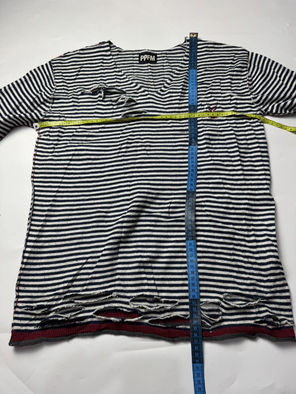 Hysteric Glamour × Japanese Brand × PPFM PPFM Distressed Stripe Long Sleeve Knit Size US M / EU 48-50 / 2 - 10 Thumbnail