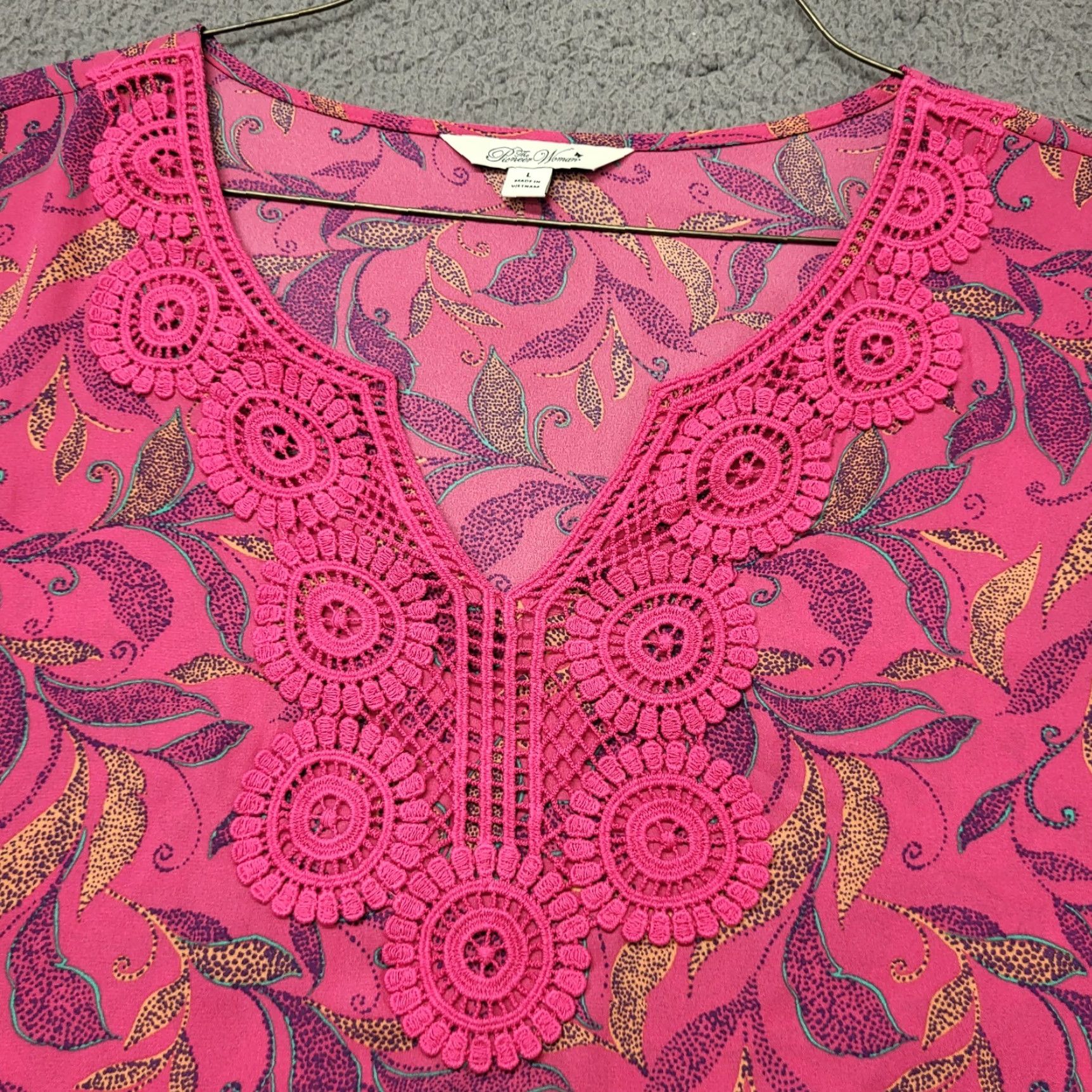 Pinko The Pioneer Woman Shirt Blouse Botanic Pink Sharkbite Hem 3/4 Sleeve Floral Multicolor L Size L / US 10 / IT 46 - 5 Thumbnail
