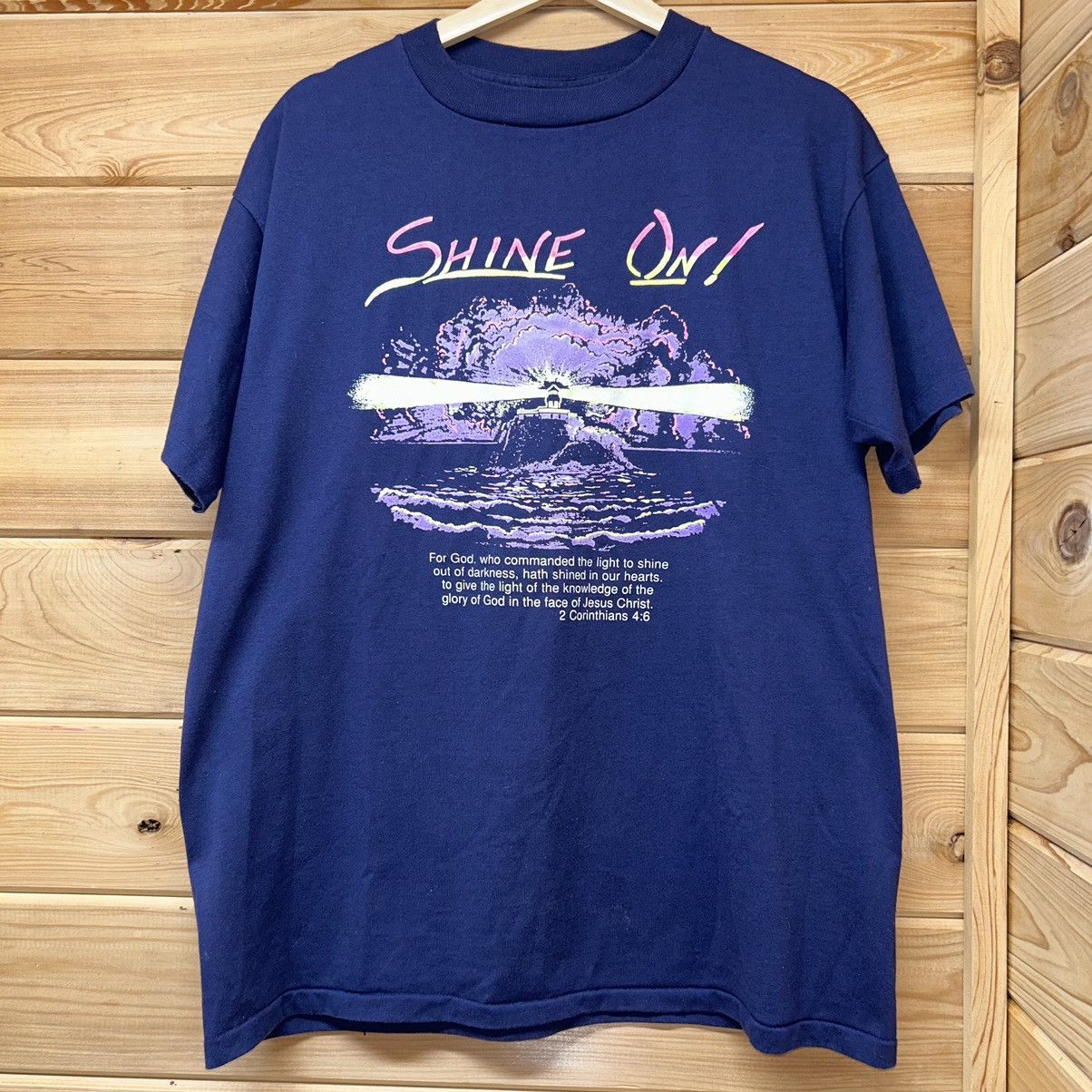Vintage Vintage “Shine On” Jesus Religious Lighthouse Bible T Shirt Size US XL / EU 56 / 4 - 3 Thumbnail