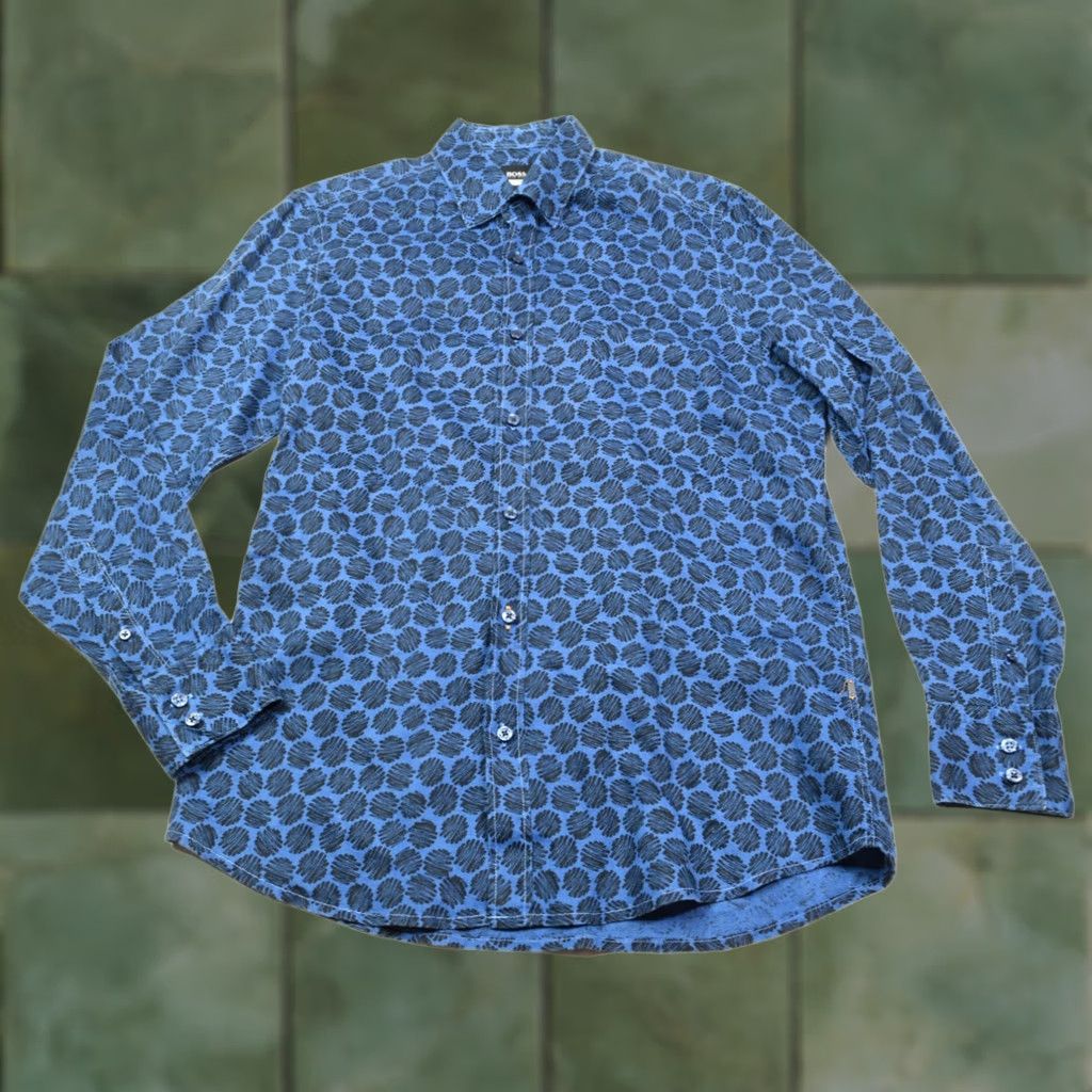 Hugo Boss HUGO BOSS Linen Shirt Mens Medium Blue Geometric Long Sleeve Button-Down Regular Size US M / EU 48-50 / 2 - 1 Thumbnail