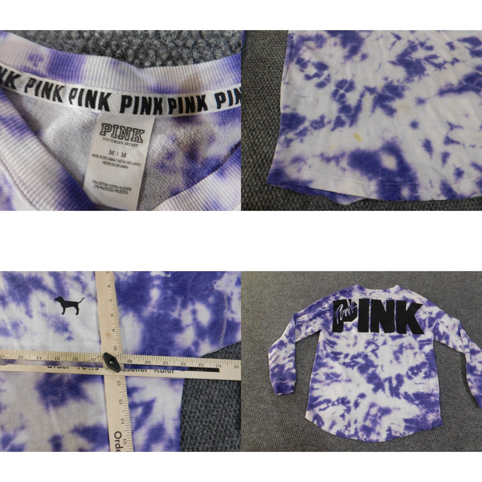 Victoria's Secret Victoria's Secret PINK Sweatshirt Crew Neck Raglan Long Sleeve Purple Geometric Logo Pullover Women M Regular Fall Size M / US 6-8 / IT 42-44 - 8 Thumbnail