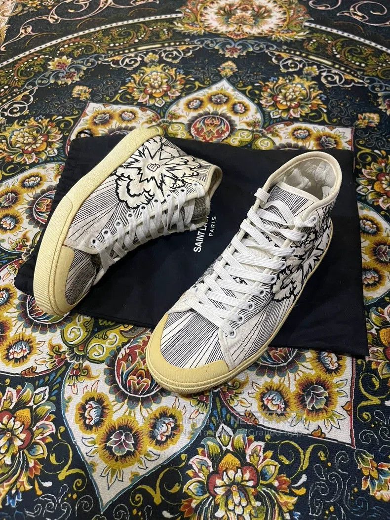 Saint Laurent Paris Canvas Embroidered Fist Glove Sneakers