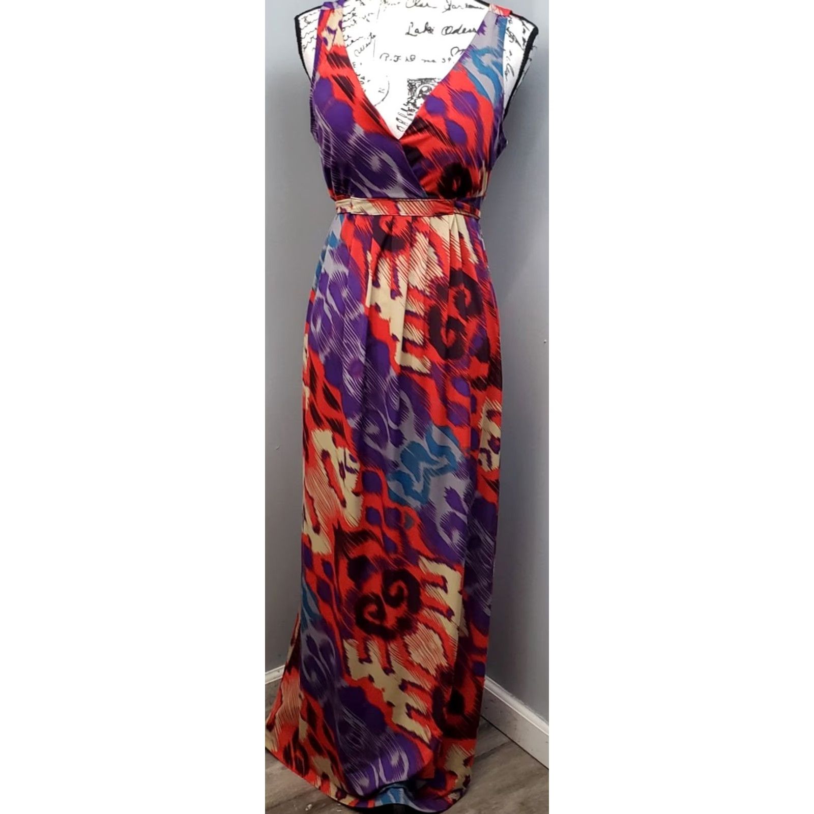 Vintage Attention Wrap Dress Womens Large Multi Geo Print Belted Waist Vacation Beach Dress Size L / US 10 / IT 46 - 2 Thumbnail
