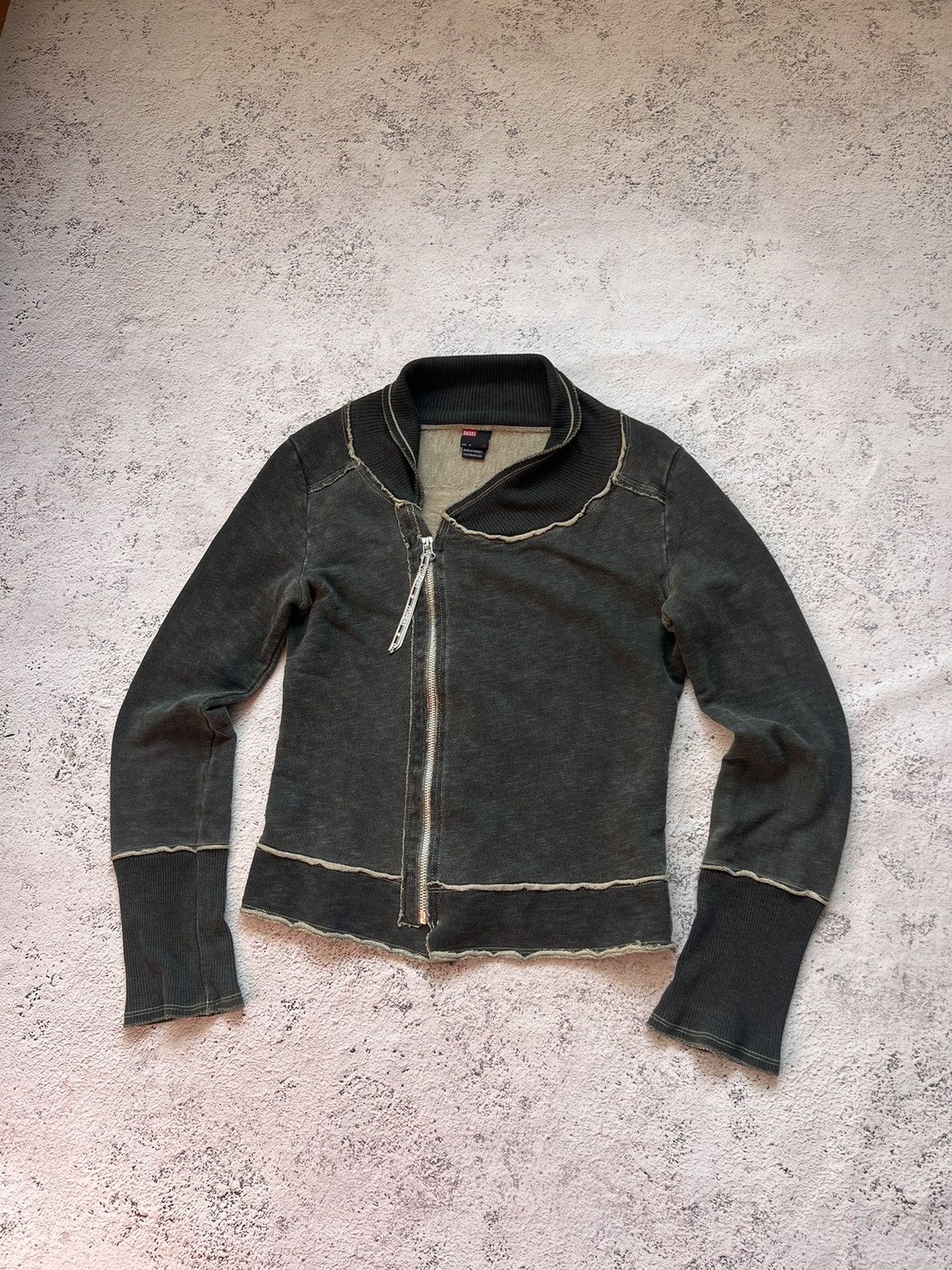 Diesel Archive Distressed Zip Up Top Jumper Y2K Grunge