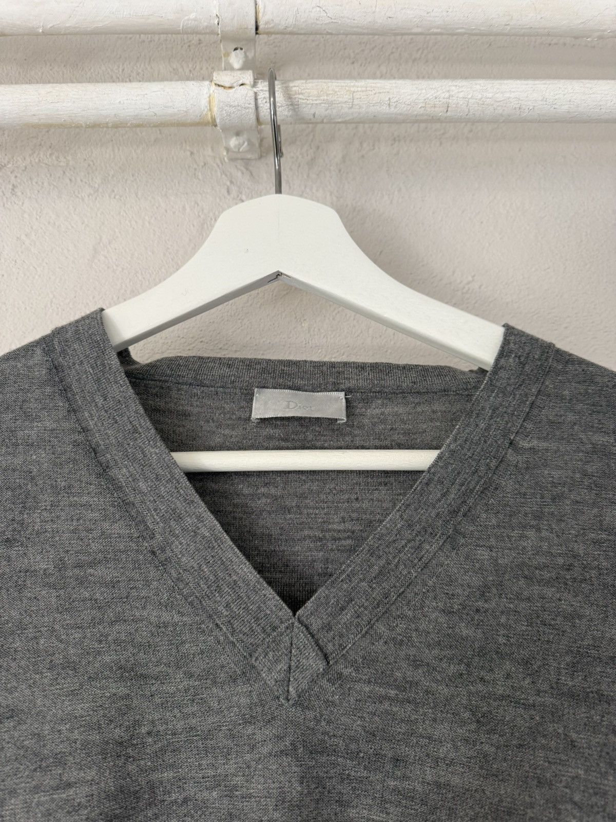Dior Grey V-Neck Wool Sweater with Contrast Piping Size US XL / EU 56 / 4 - 2 Thumbnail