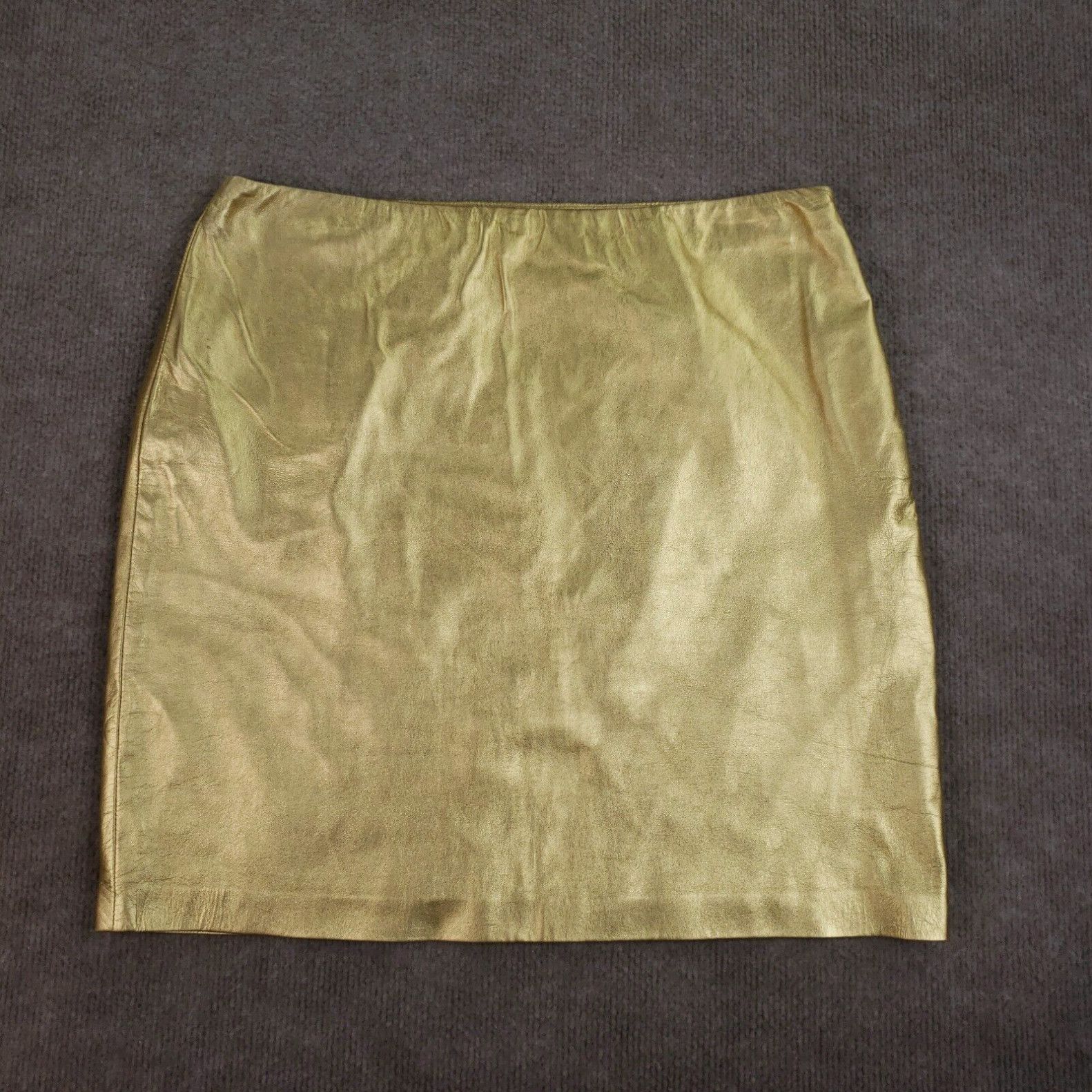 image of Ralph Laurent Black Label Skirt Size 8 Gold Lamb Leather Straight Pencil Rlbl Usa in White, Women's