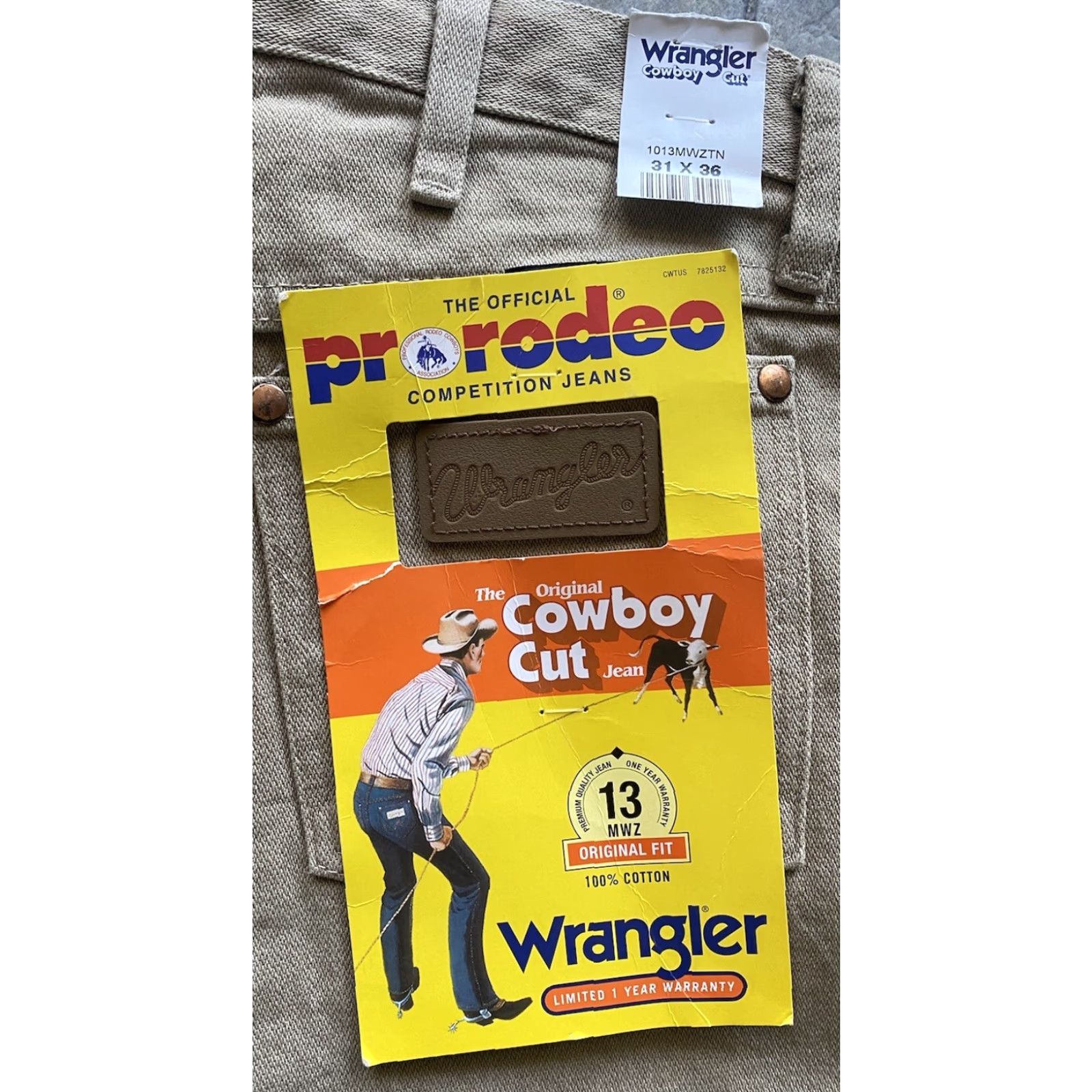 Wrangler Wrangler Jeans 31x36 Cowboy Cut 13MWZ Official Pro Rodeo Competition Jeans Tan NWT Mens Size US 31 - 3 Thumbnail