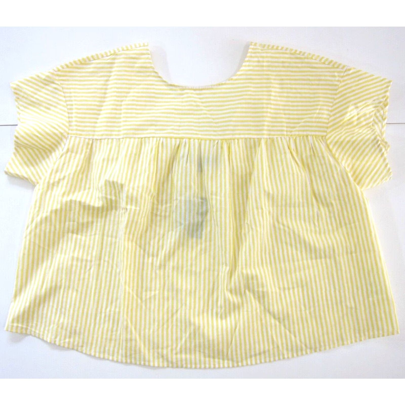 Vintage Eloquii Blouse NWT 100% Cotton Yellow White Stripe Boxy Tunic Lagenlook 18 Women Short Sleeve High Neck Shirt Womens Size XXL / US 16-18 / IT 52-54 - 8 Thumbnail