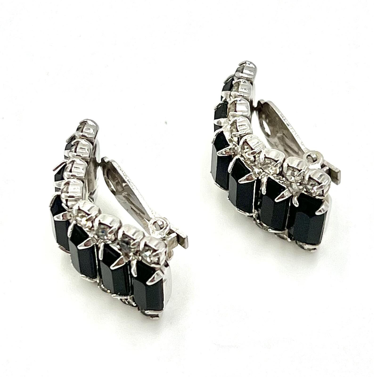 Stormy Kromer Kramer Black & White Rhinestone Arch Clip-On Earrings Size ONE SIZE - 3 Thumbnail