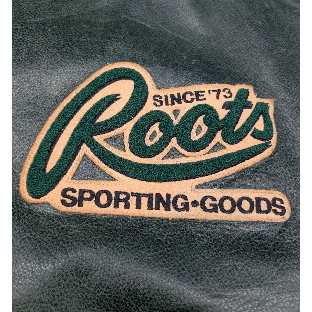 Rare Vintage Roots Sporting Goods USA Green Leather Jacket