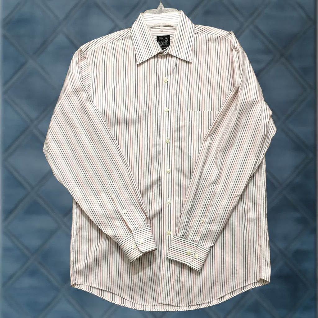 Jos. A. Bank Jos. A. Bank Shirt Mens Medium White Orange Striped Long Sleeve Button Up Size US M / EU 48-50 / 2 - 1 Thumbnail