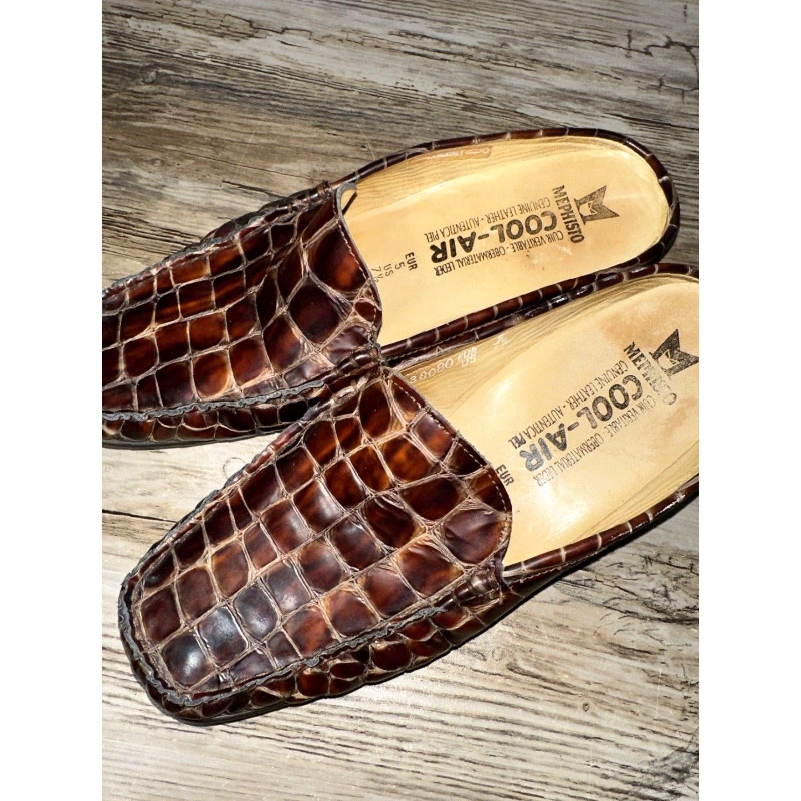 Mephisto Mephisto Slip-On Mules Croc Leather Embossed Mohogany Brown Womens 7.5 Portugal Flat Shoes Size US 8 / IT 38 - 3 Thumbnail