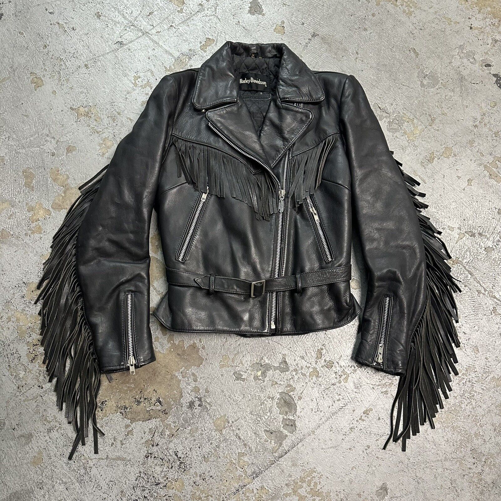 Vintage Vintage Harley Davidson Black Fringe Leather Jacket 34W Grailed