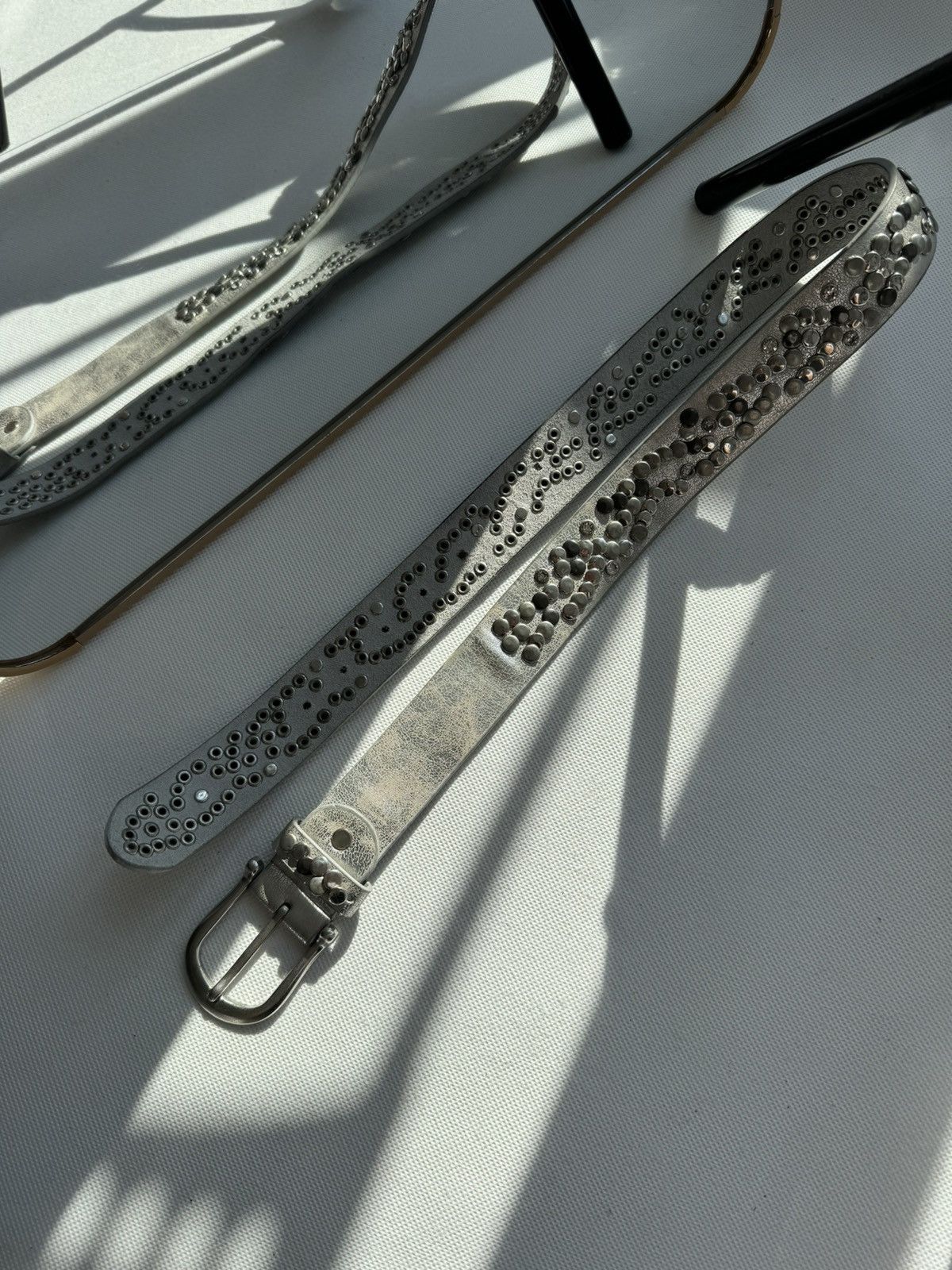 Vintage Belts Y2K Rhinestones Punk leather belt Japanese