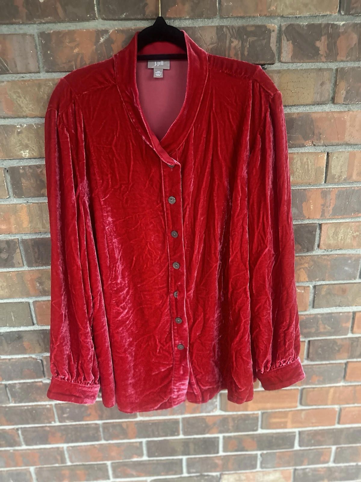 Designer J Jill 3X Faux Velvet Button Down Blouse Pink Size 3XL / US 20-22 - 2 Thumbnail