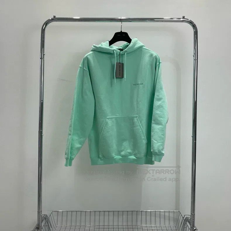 Balenciaga Balenciaga Mint green strong logo hooded sweatshirt long-s Size US S / EU 44-46 / 1 - 1 Thumbnail