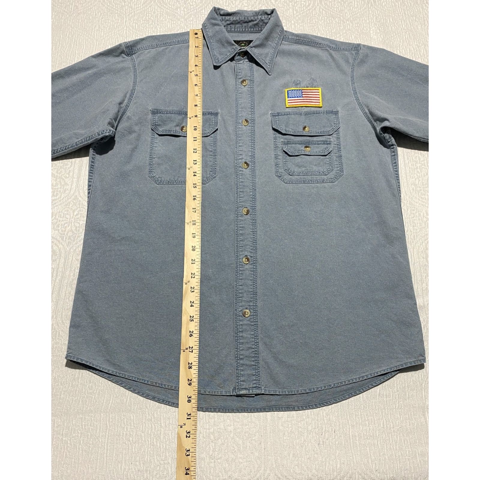 Vintage RedHead Shirt Mens M Blue Short Sleeve Button-Up American Flag Patch Cotton Size US M / EU 48-50 / 2 - 4 Thumbnail