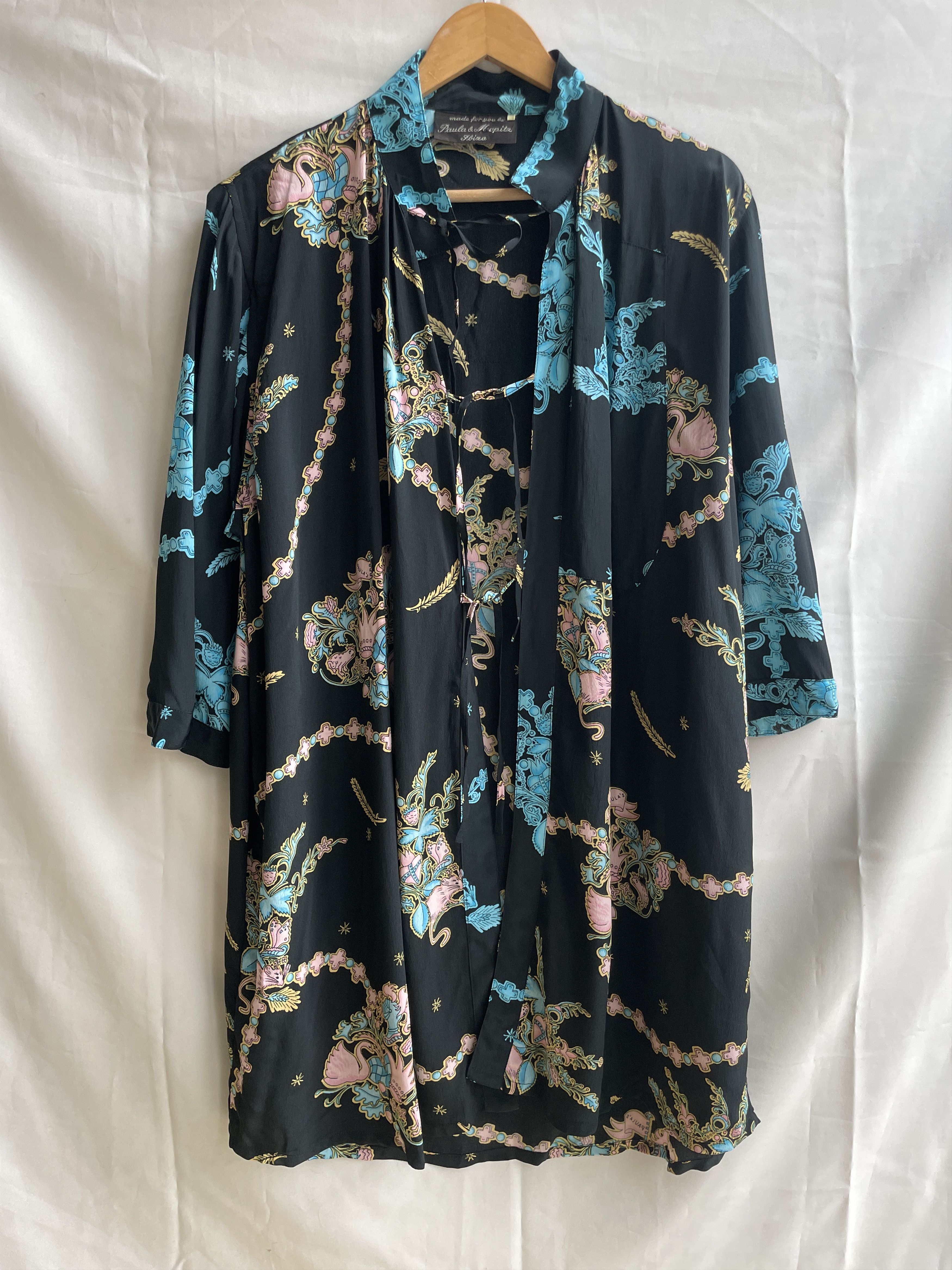 Vintage Paula & Mopitz Ibiza Loewe VTG 70s Silk Printed Tunic Dress Size L / US 10 / IT 46 - 1 Thumbnail