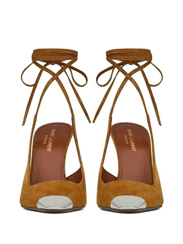 Saint Laurent Paris o1s1wg111024 Blade Slingback Pumps In Suede in Brown Size US 7.5 / IT 37.5 - 4 Thumbnail