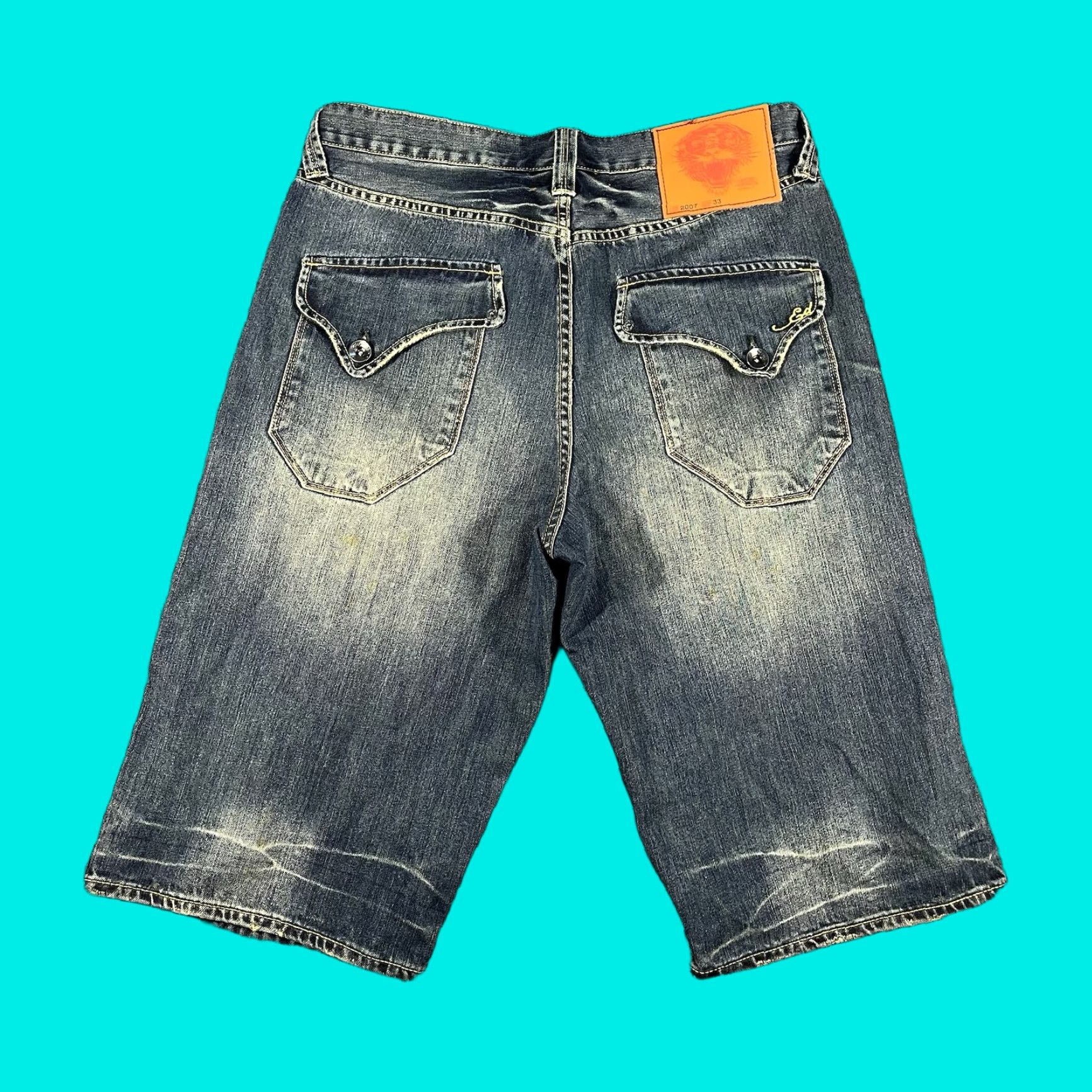 Ed Hardy VINTAGE Ed Hardy Denim Shorts 33 Blue Wide Leg Relaxed Grunge Mens Size US 33 - 1 Thumbnail