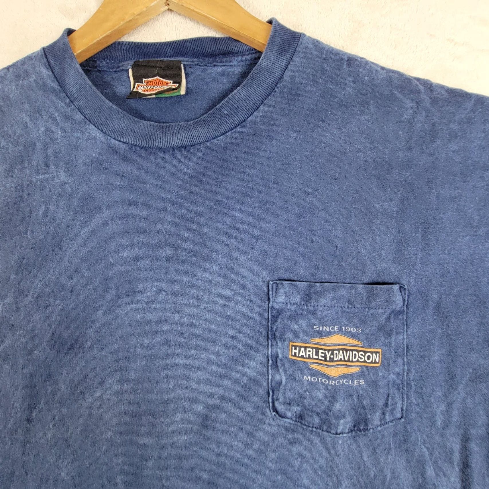 Harley Davidson VINTAGE Harley Davidson T-Shirt Mens XL Blue Graphic Tee Nevada NV Pocket Mullet Logo Vintage Size US XL / EU 56 / 4 - 2 Thumbnail