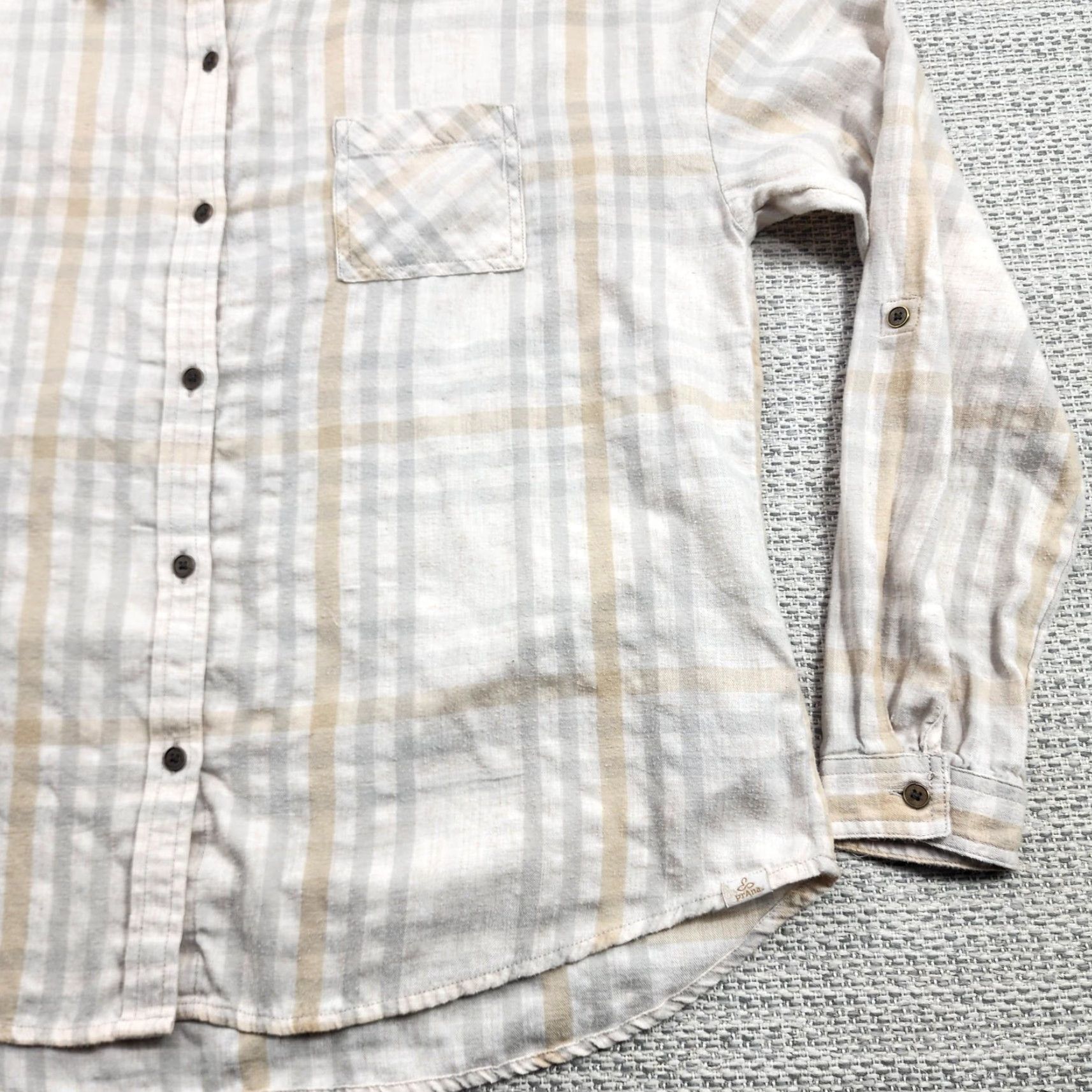 Prana prAna Shirt Womens XL Tan Gray Plaid Flannel Button Down Long Sleeve Organic Size XL / US 12-14 / IT 48-50 - 2 Thumbnail