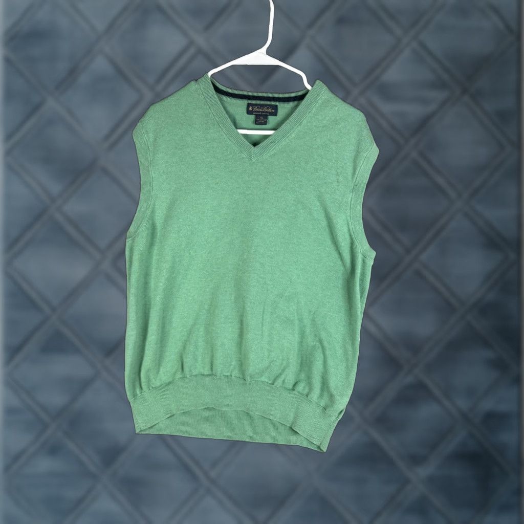 Brooks Brothers Brooks Brothers Sweater Vest Mens XL Green Supima Cotton V-Neck Knit Pullover Size US XL / EU 56 / 4 - 1 Thumbnail