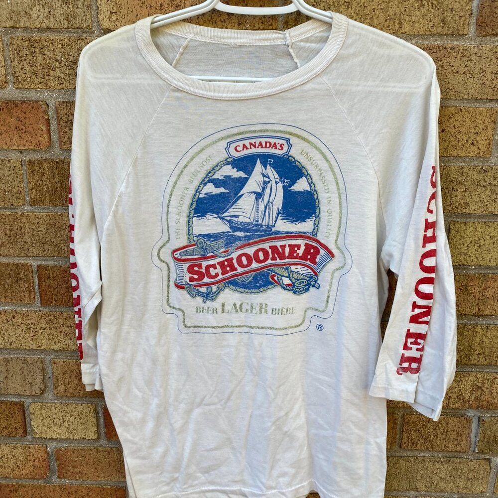 Vintage Vintage 1973 Schooner Beer Lager Promo T Shirt Large White Size US L / EU 52-54 / 3 - 4 Thumbnail