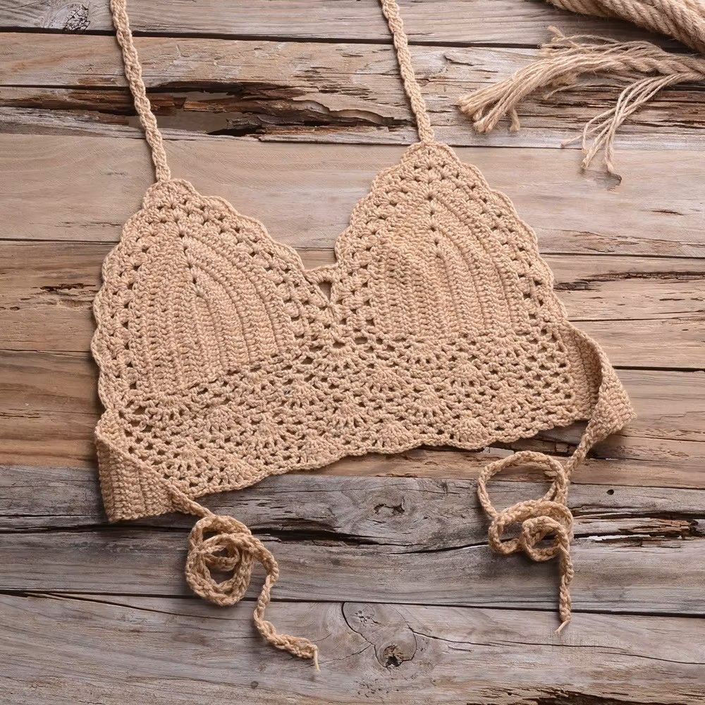 Other Medium Handmade Crochet Bikini Set Shell Trim Boho Swimwear Size M / US 6-8 / IT 42-44 - 5 Thumbnail