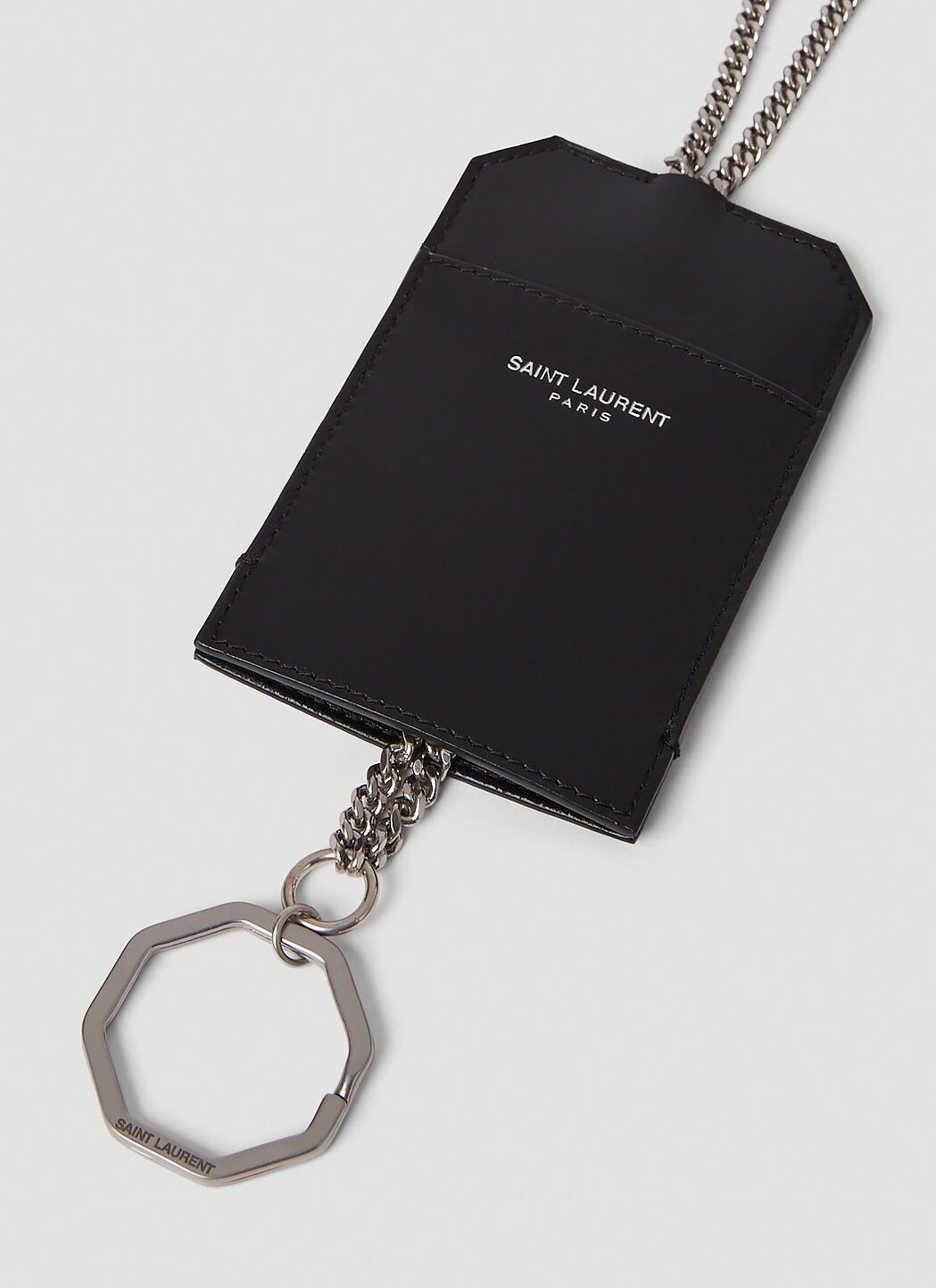SAINT LAURENT black leather curb card holder + keyring