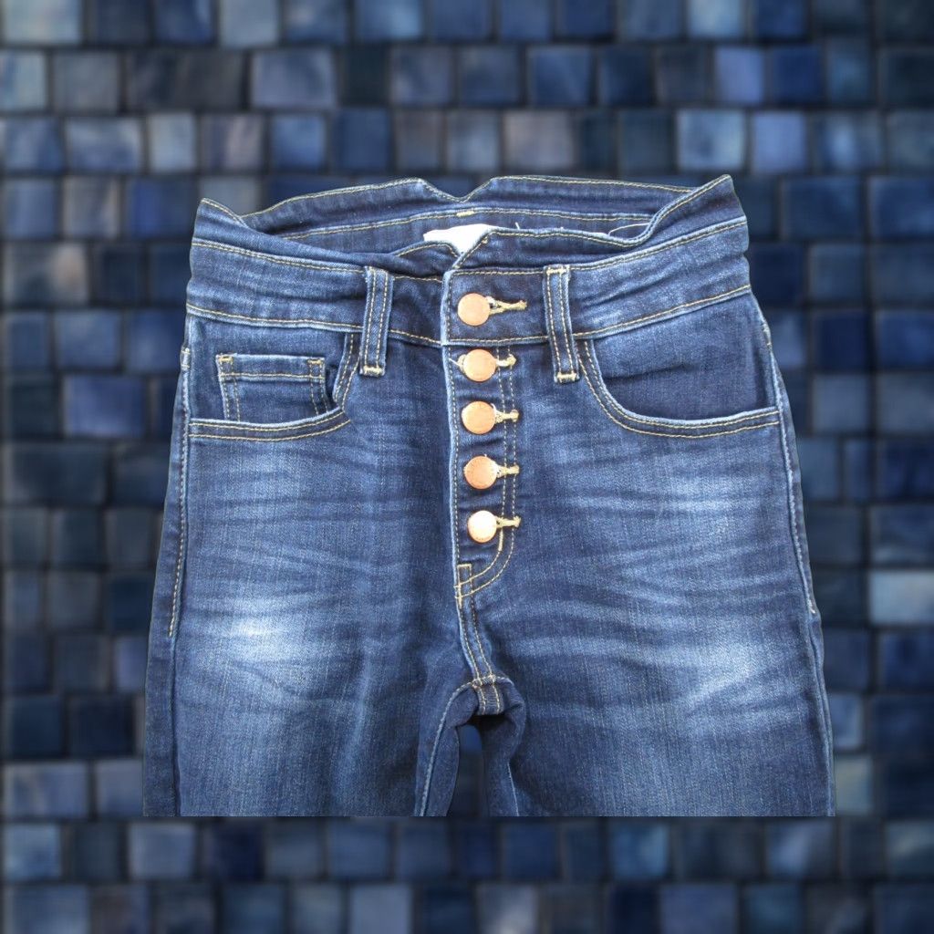 Vintage Kancan Button Fly High Rise Dark Wash Denim Jeans Womens Size 25 Blue Stretch Skinny 5-Pocket Design Size 42" / US 20 - 1 Thumbnail