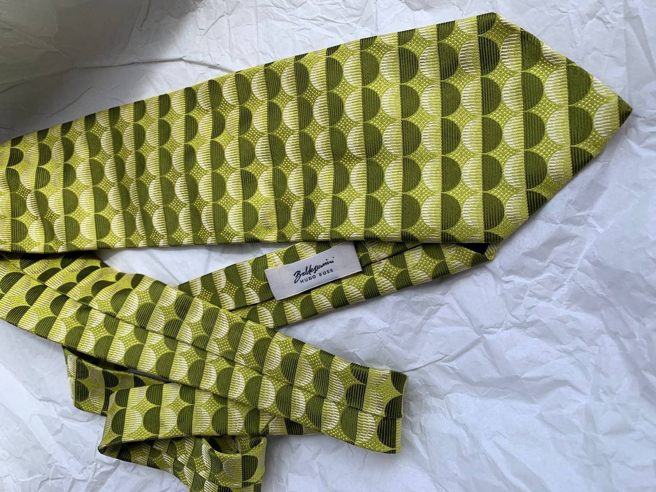 Baldessarini × Hugo Boss × Vintage Baldessarini Hugo Boss vintage yellow-green silken tie Size ONE SIZE - 7 Thumbnail