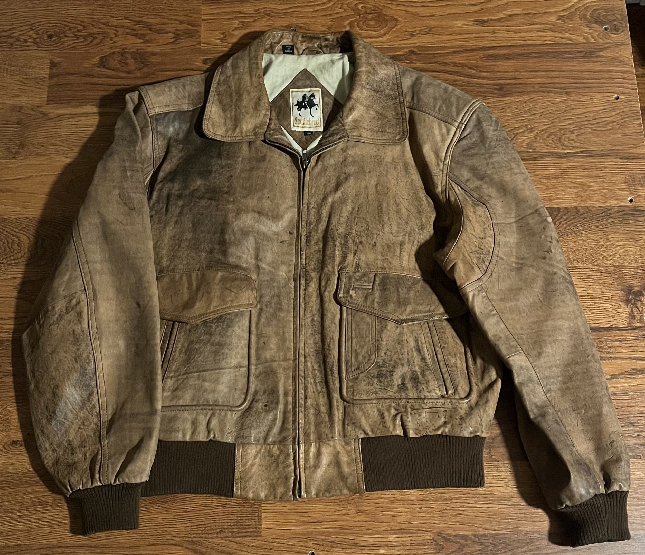 Saddlebred Saddlebred Vintage Leather Bomber Jacket Mens 46 Distressed Size US L / EU 52-54 / 3 - 1 Thumbnail