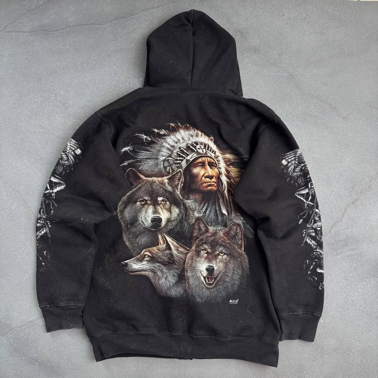 Japanese Brand WILD Vintage Y2K Double Side Wolf Printed Zip Hoodie Size US M / EU 48-50 / 2 - 1 Thumbnail