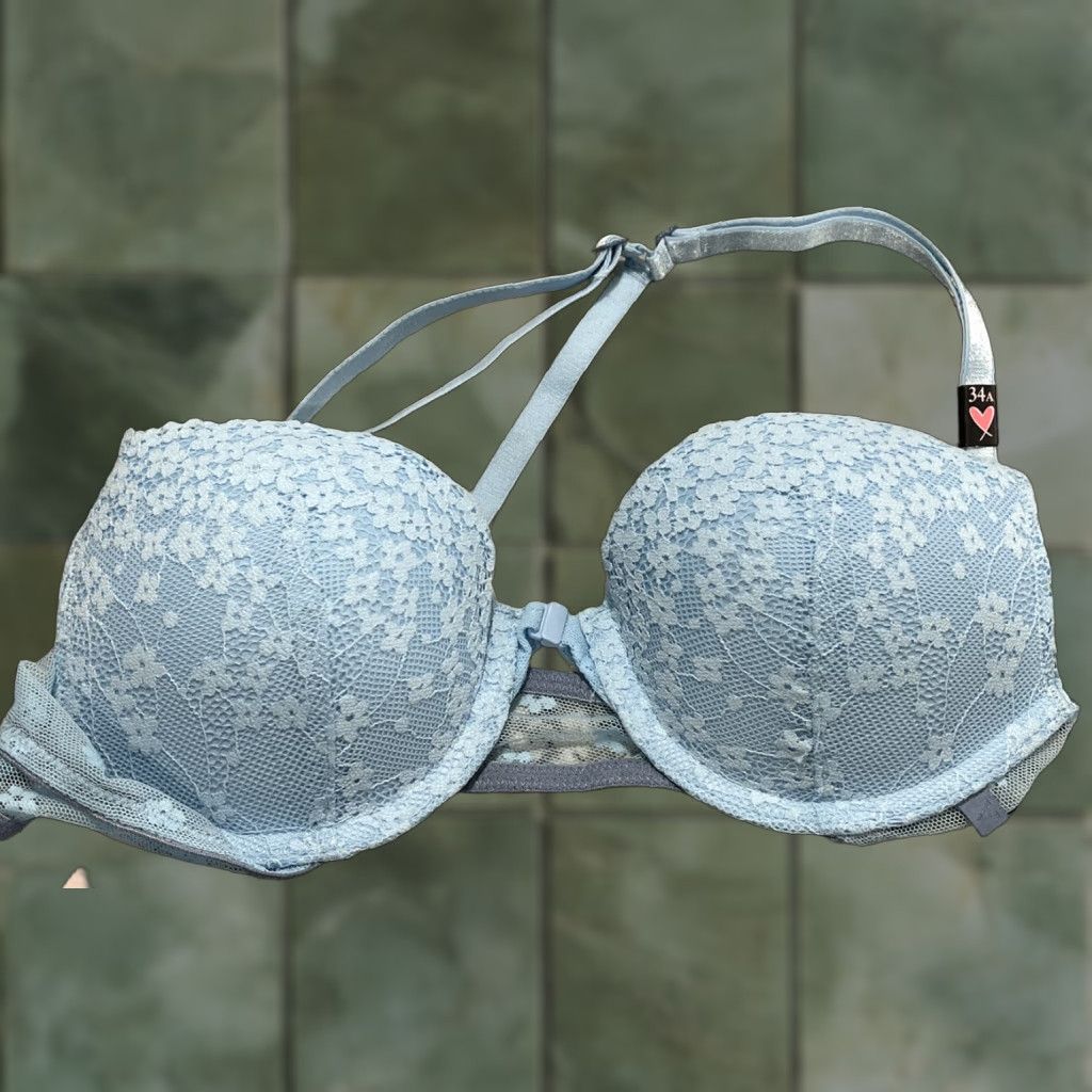 Victoria's Secret VICTORIA'S SECRET Light Blue Floral Push Up Bra 32A Women 32A Cup Size Floral Pattern Push Up Bra Size ONE SIZE - 1 Thumbnail