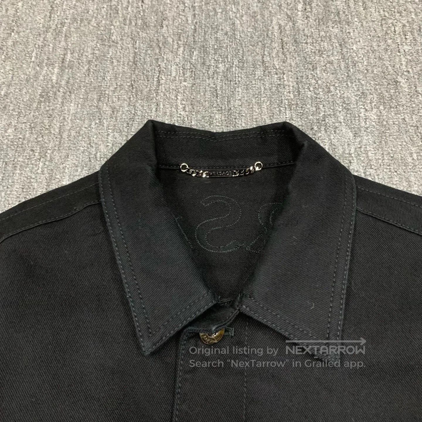 Versace black short denim jacket with logo. Size US M / EU 48-50 / 2 - 8 Thumbnail