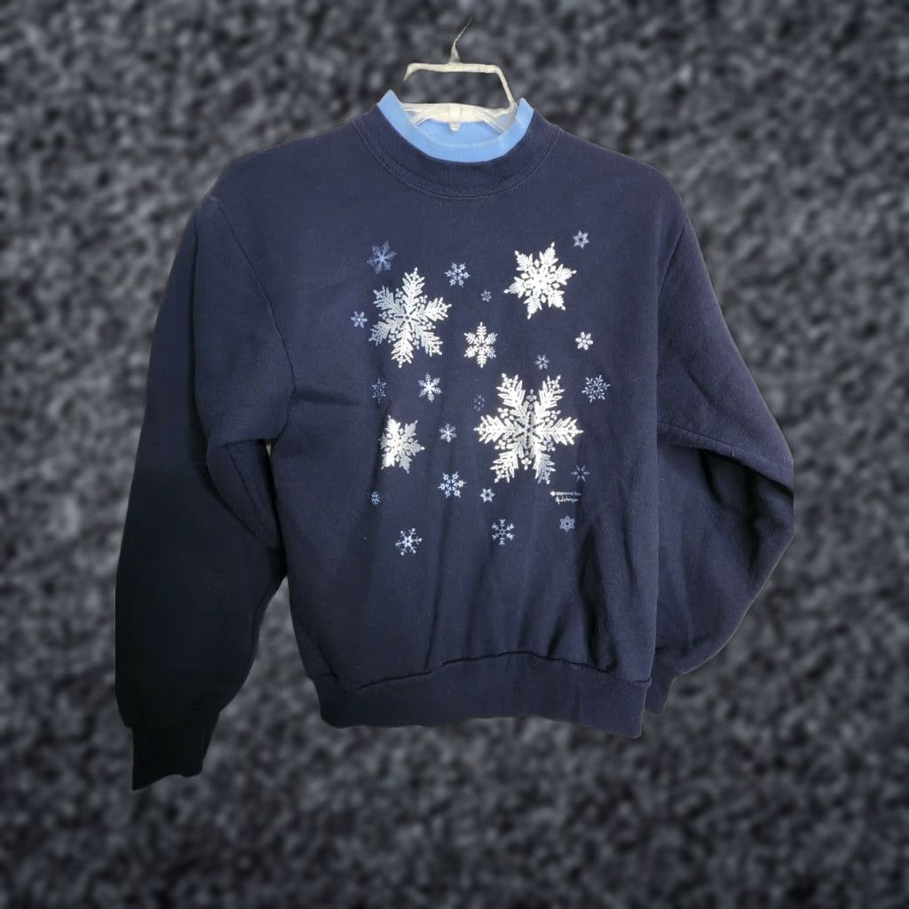 Vintage VINTAGE Morning Sun Shirt Womens S Navy Blue Snowflake 1990s Christmas Winter Sweatshirt Size S / US 4 / IT 40 - 1 Thumbnail
