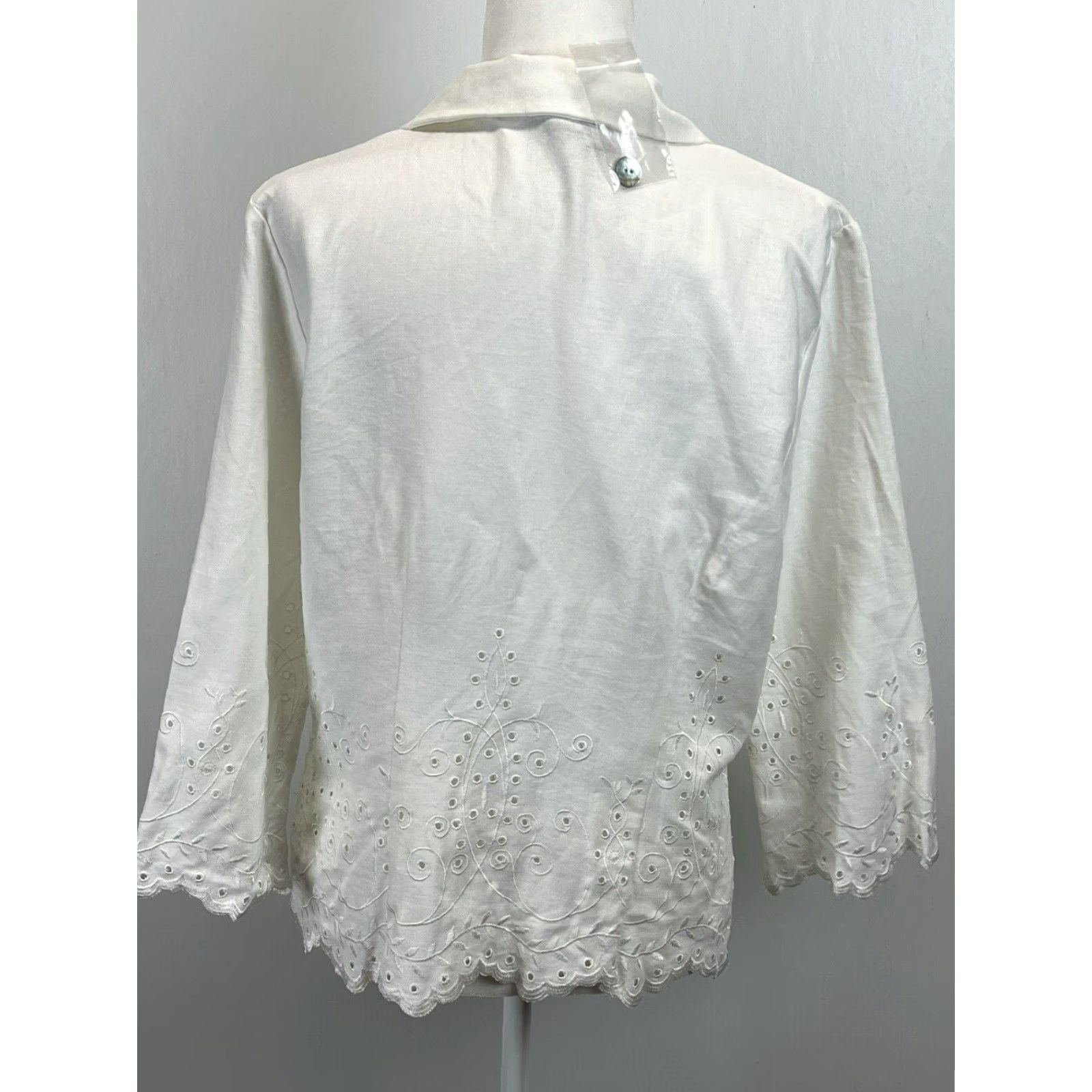 Vintage Molly and Maxx Long Sleeve Blouse Shirt with Eyelet Detail Women's Size 12 Ivory Embroidered Size XL / US 12-14 / IT 48-50 - 3 Thumbnail