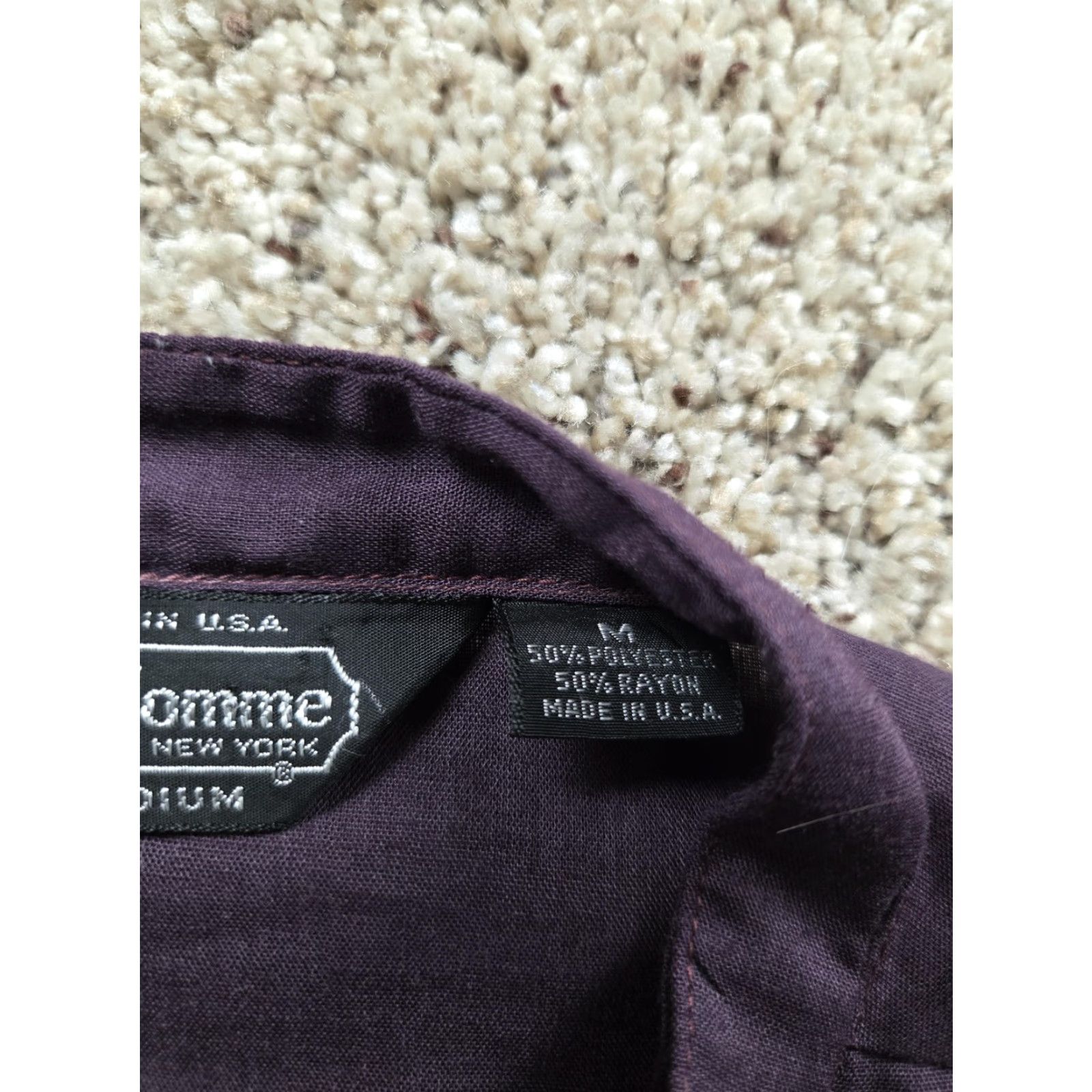 Vintage VINTAGE BonHomme Shirt Mens M Purple Band Collar Pleated Front Button-Up Solid Polyester Blend Size 40R - 5 Thumbnail