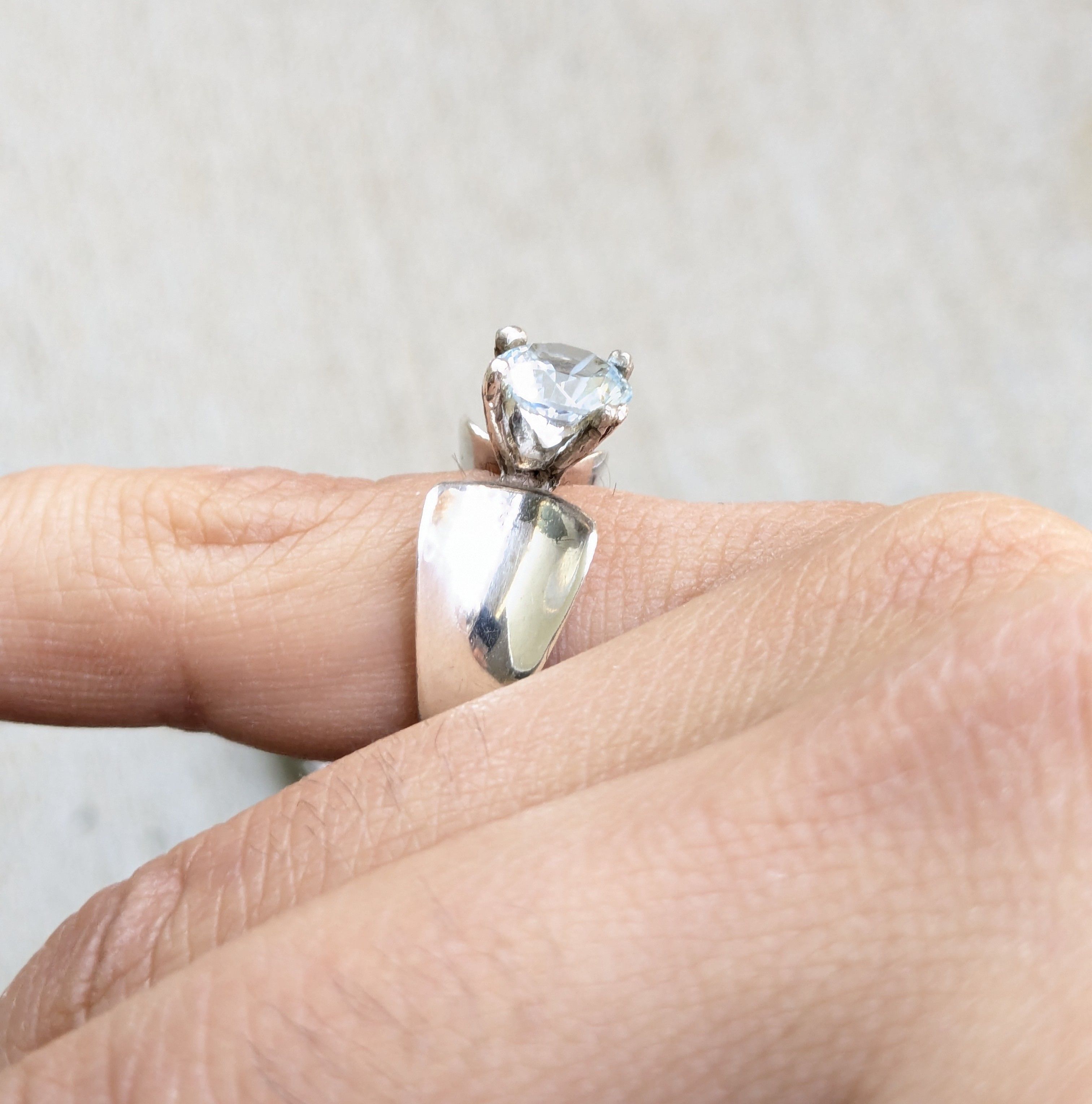 Jewelry × Vintage Vintage Sterling Silver Ring Blue Topaz 6.25 Abstract Modern Size ONE SIZE - 9 Thumbnail