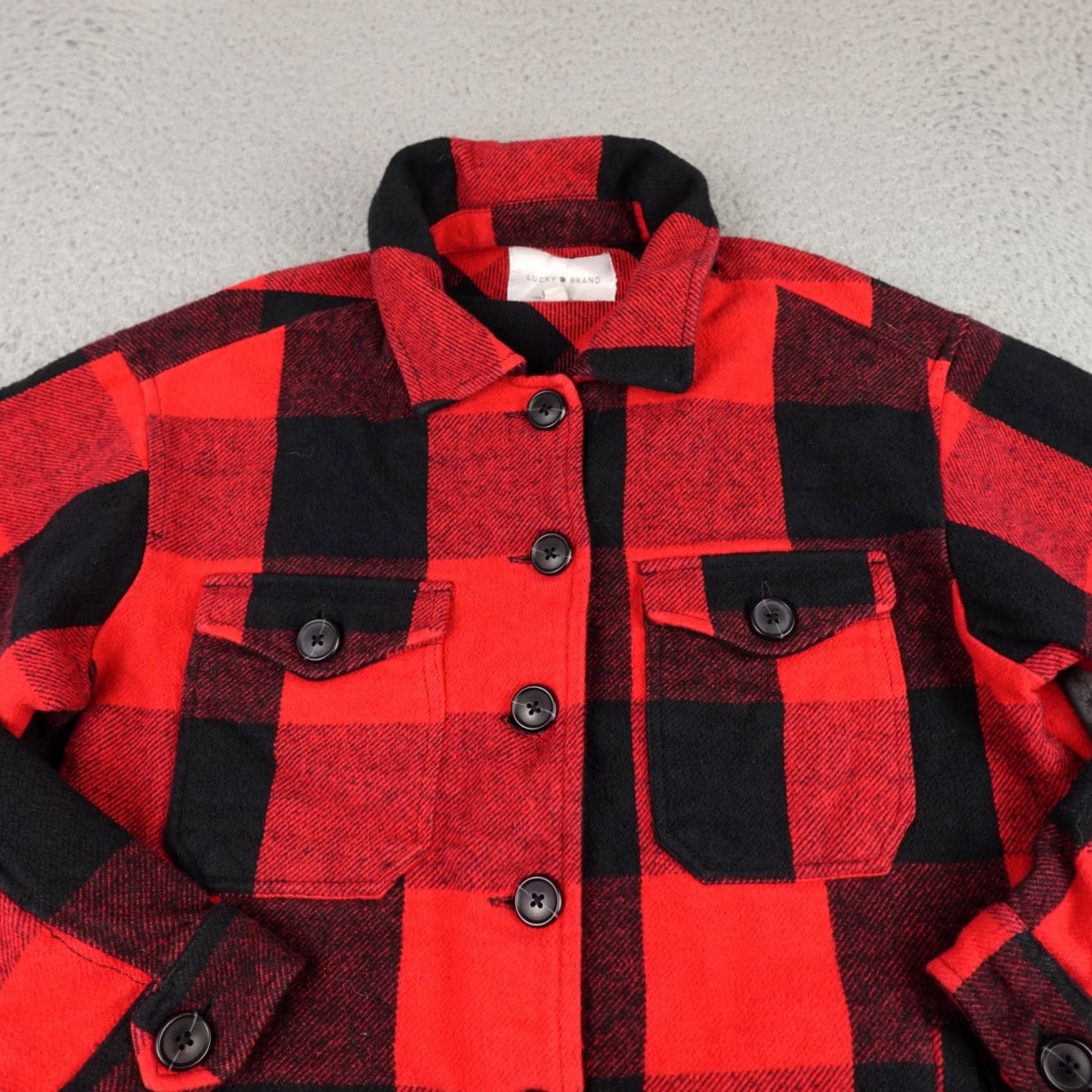 Lucky Brand Lucky Brand Shacket Jacket Womens XS Red Black Buffalo Plaid Flannel Button Crewneck Pocket Casual Size XS / US 0-2 / IT 36-38 - 3 Thumbnail