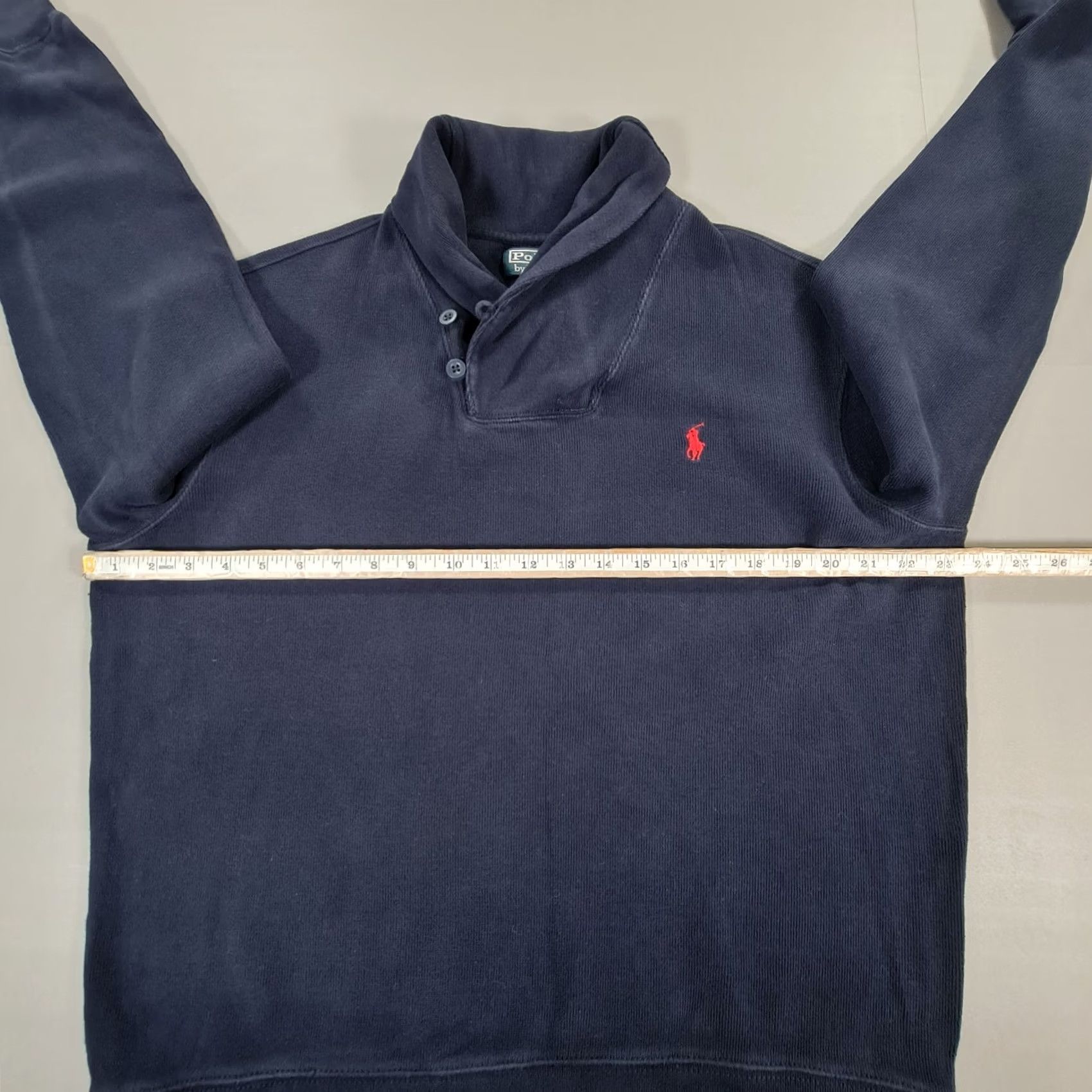 Polo Ralph Lauren VINTAGE Polo Ralph Lauren Jumper Mens Shawl Neck Navy Blue Large Cotton Pullover Knitted Logo Size US L / EU 52-54 / 3 - 6 Thumbnail