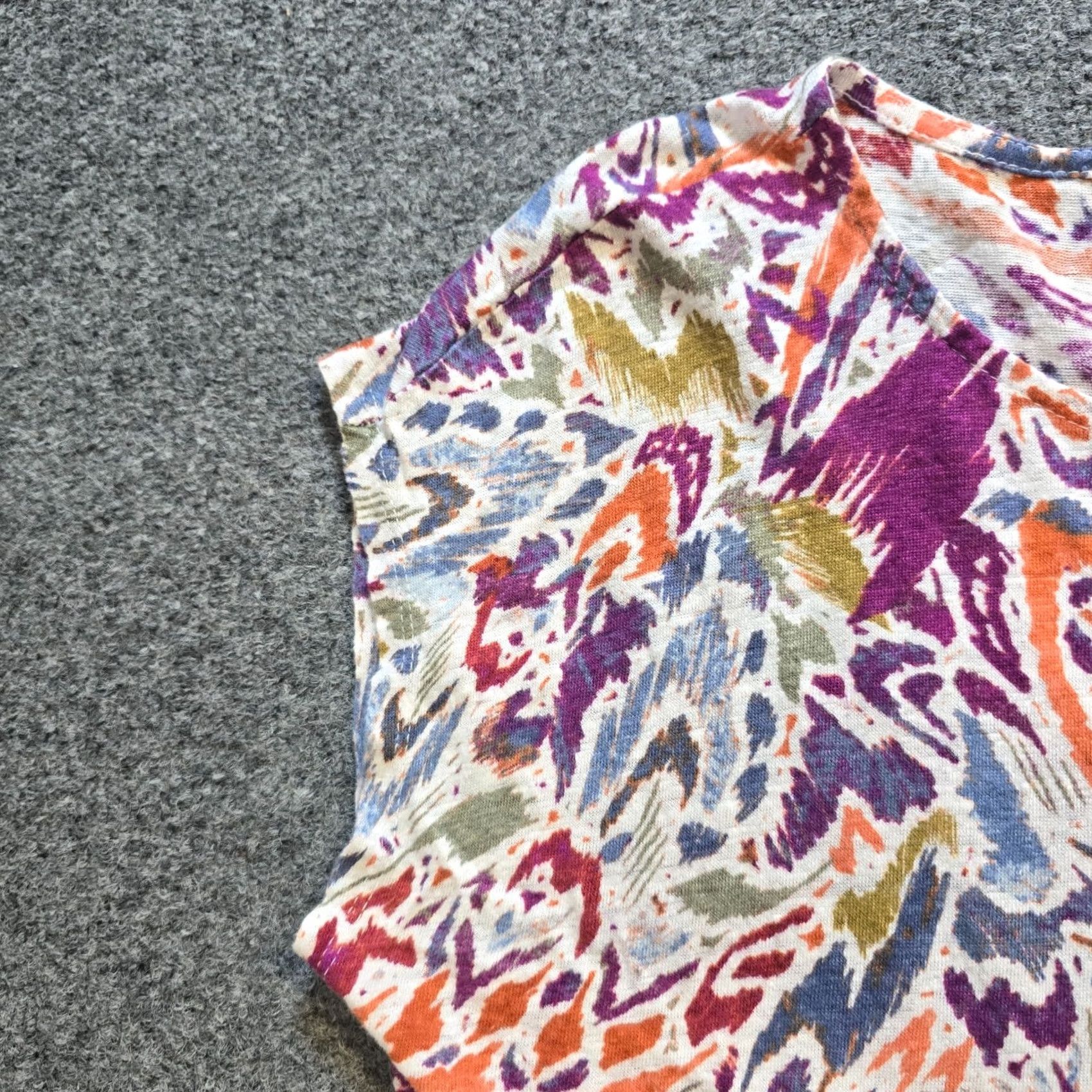 Nicole Miller Nicole Miller Top Womens Size XL Orange Linen Short Sleeve Stretch Casual Blouse Floral Knit Regular Womens Size XL / US 12-14 / IT 48-50 - 3 Thumbnail