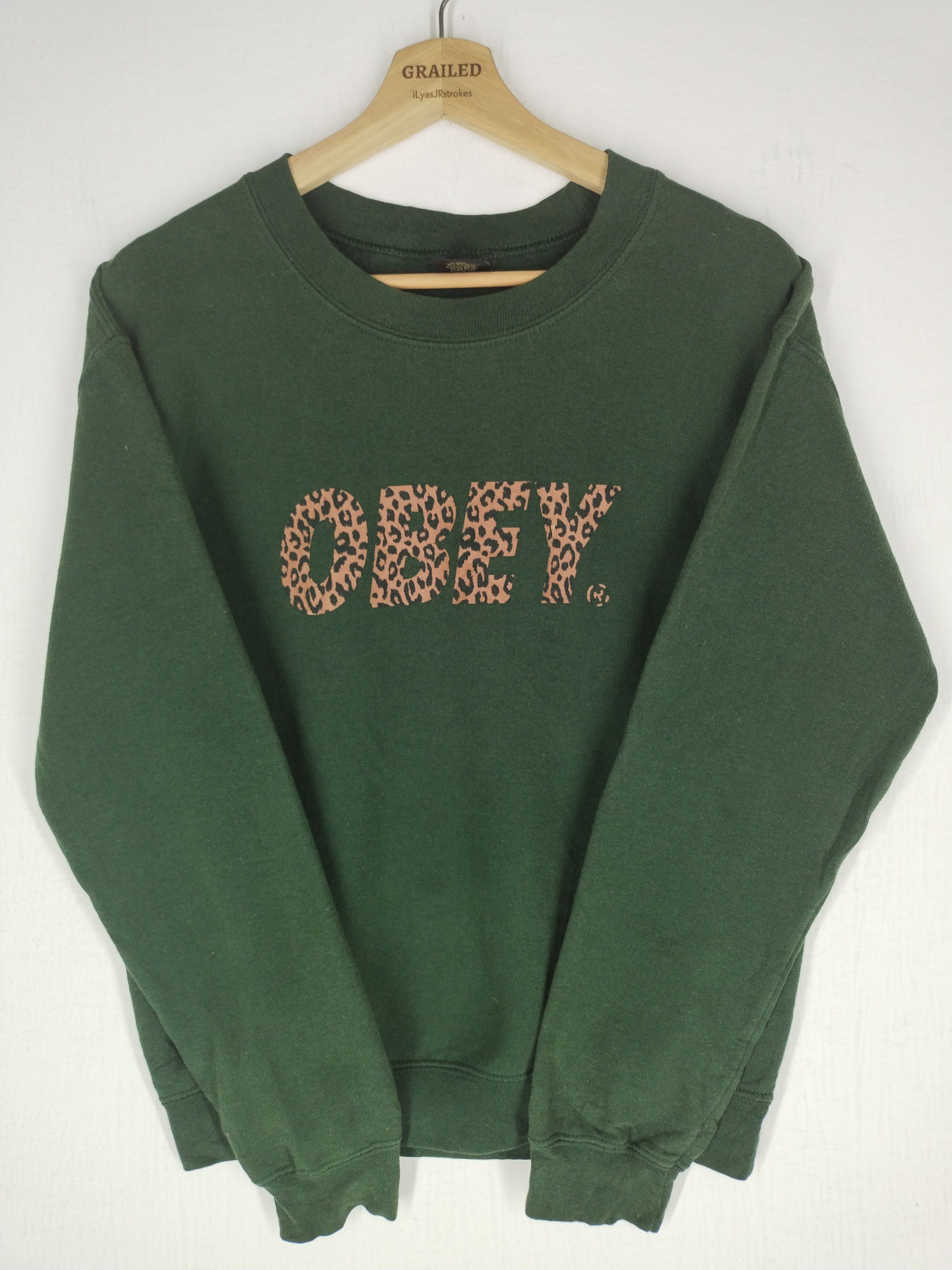 Obey × Vintage Vtg 90's Obey Box Logo Green Sweatshirt Size US S / EU 44-46 / 1 - 2 Thumbnail