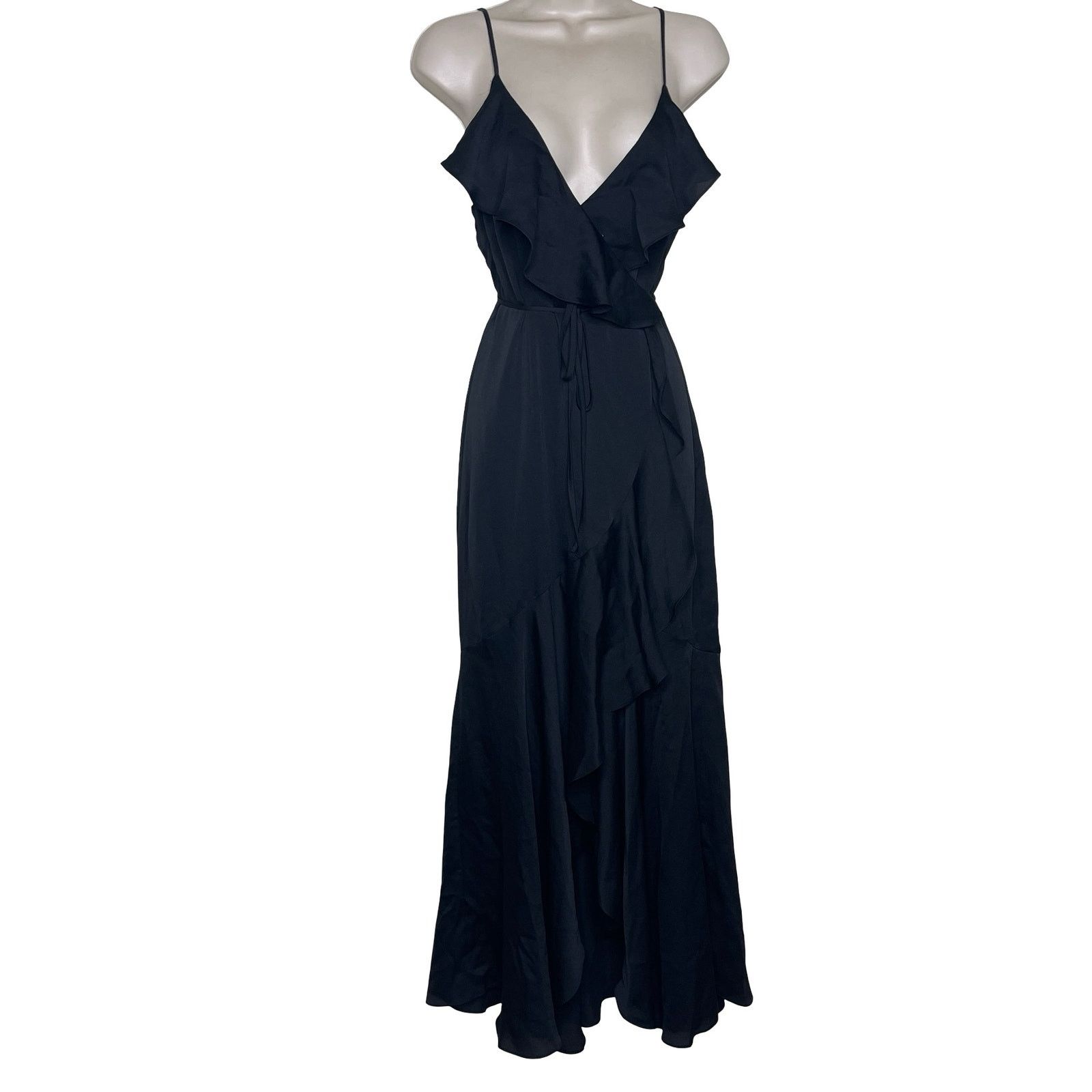 Shona Joy Shona Joy Black Luxe Bias Frill Wrap MIDI Dress sz 4 Size S / US 4 / IT 40 - 2 Thumbnail