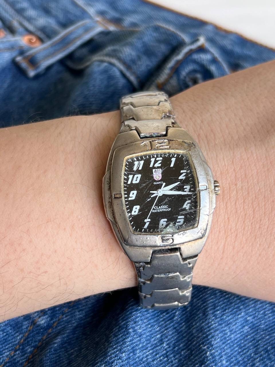 Japanese Brand × Vintage Vintage Swiss 4U futuristic Watch Steel Metal Bracelet Size ONE SIZE - 1 Thumbnail