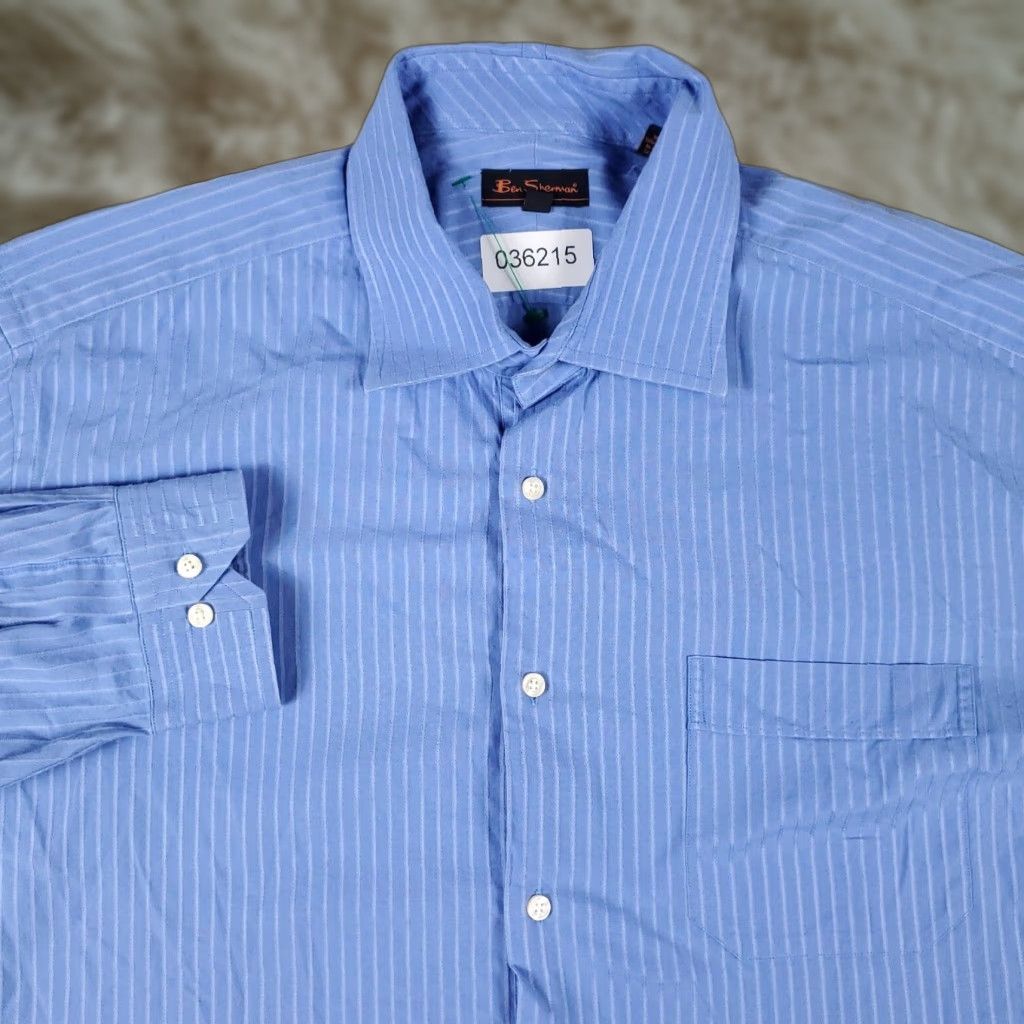 Ben Sherman Ben Sherman Shirt Mens XL Blue Striped Button-Up Long Sleeve Size US XL / EU 56 / 4 - 1 Thumbnail