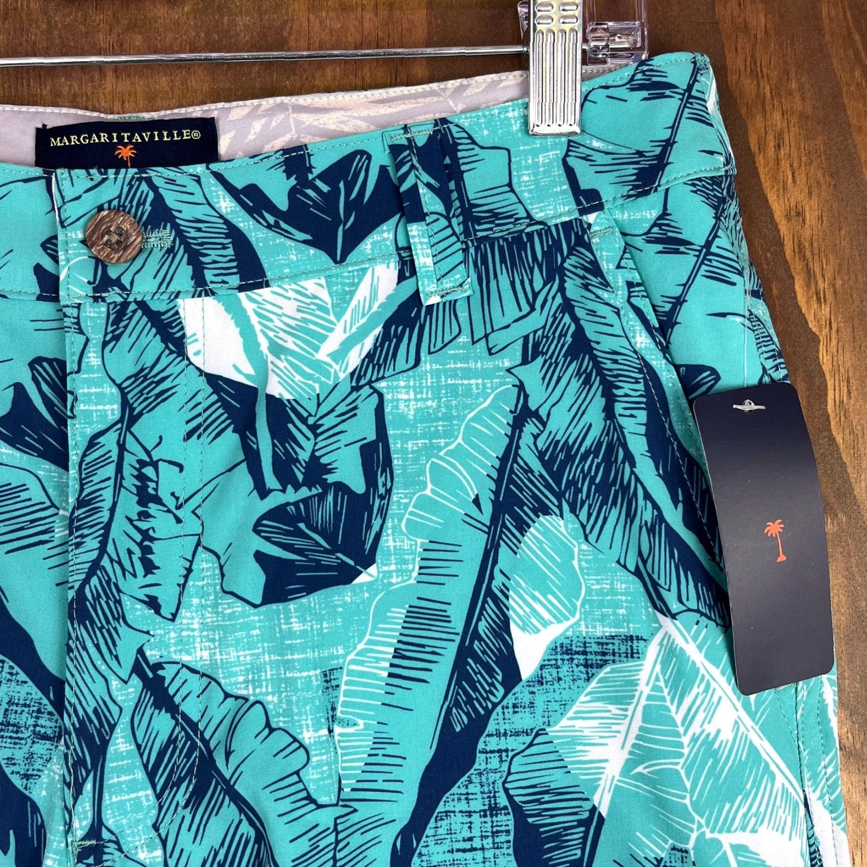 Vintage Margaritaville Mens Shorts Turquoise UPF 30+ Quick Dry 4 Way Stretch Bermuda (S) 30" Regular 7in Inseam Pockets Blue Floral Casual Beach Adult Mens Size US 30 / EU 46 - 3 Thumbnail
